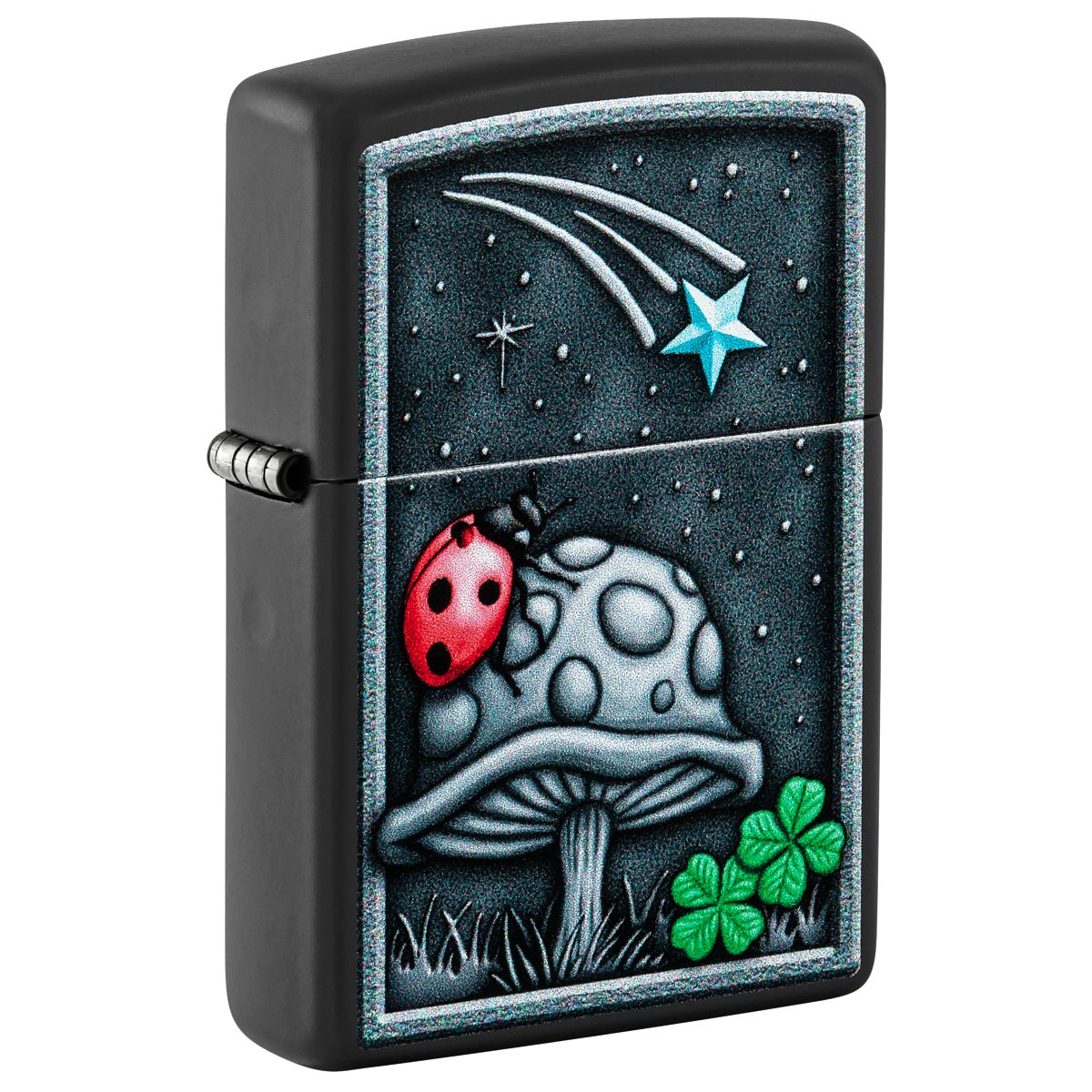 Zippo Lighter: Mushroom with Ladybug - Black Matte 48724
