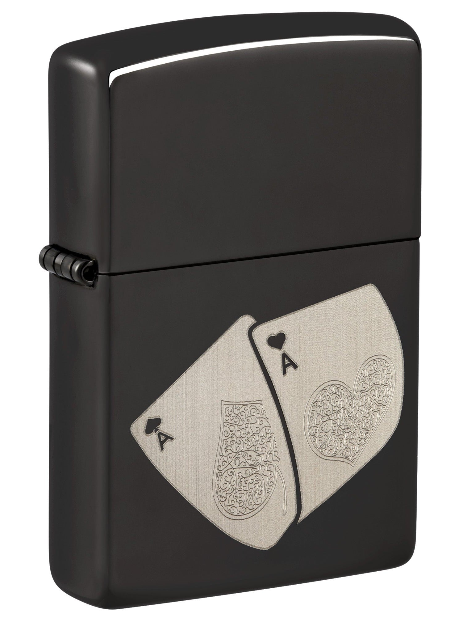 Zippo Lighter: Engraved Double Aces - High Polish Black 48805