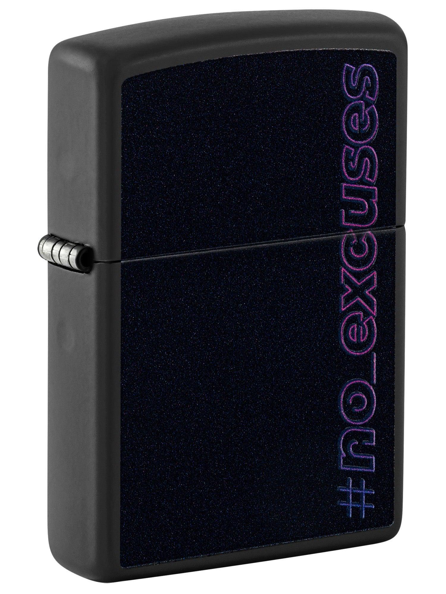 Zippo Lighter: No Excuses with Blacklight - Black Matte 48810