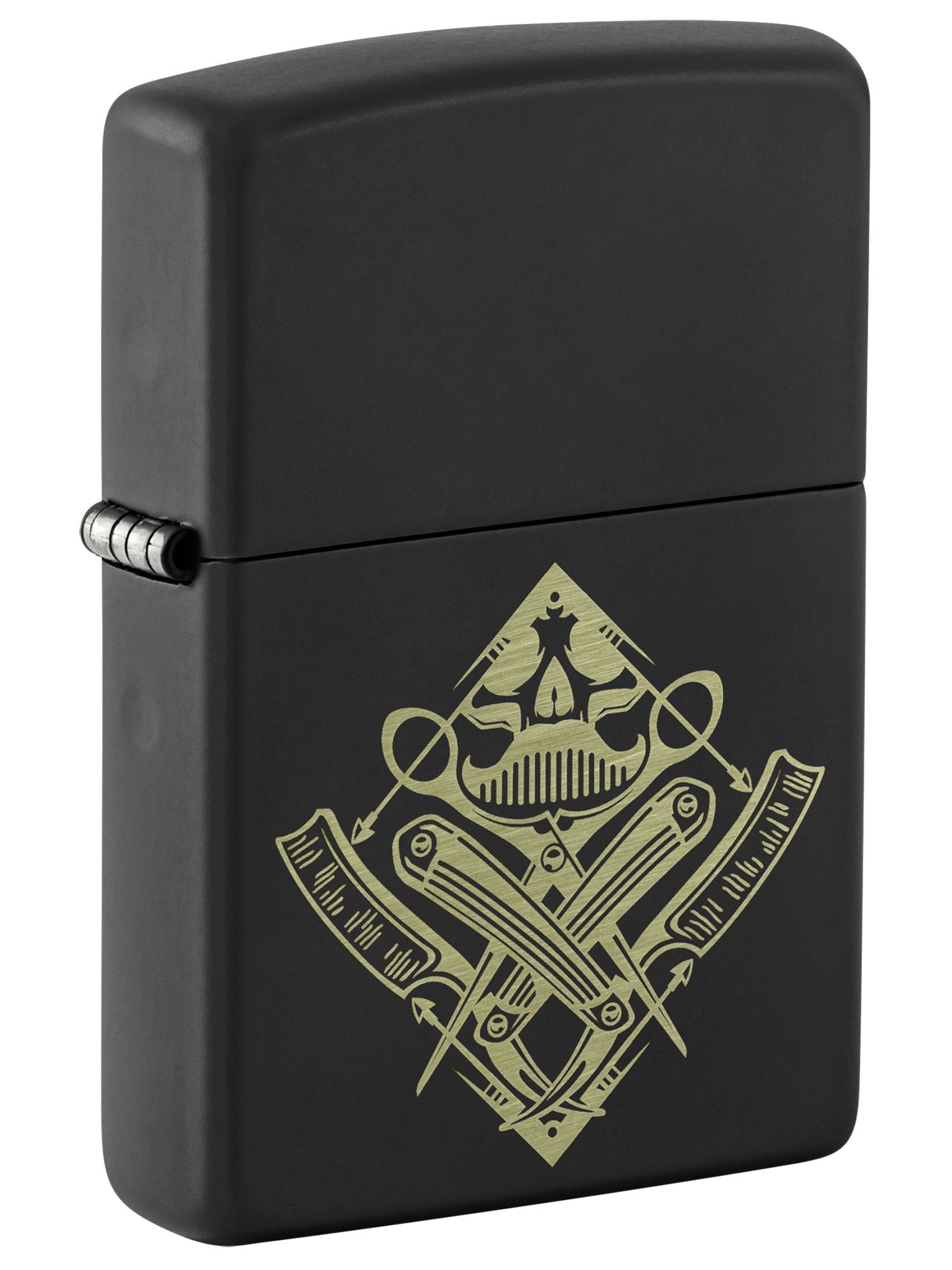 Zippo Lighter: Engraved Barber Shop Tools - Black Matte 48839