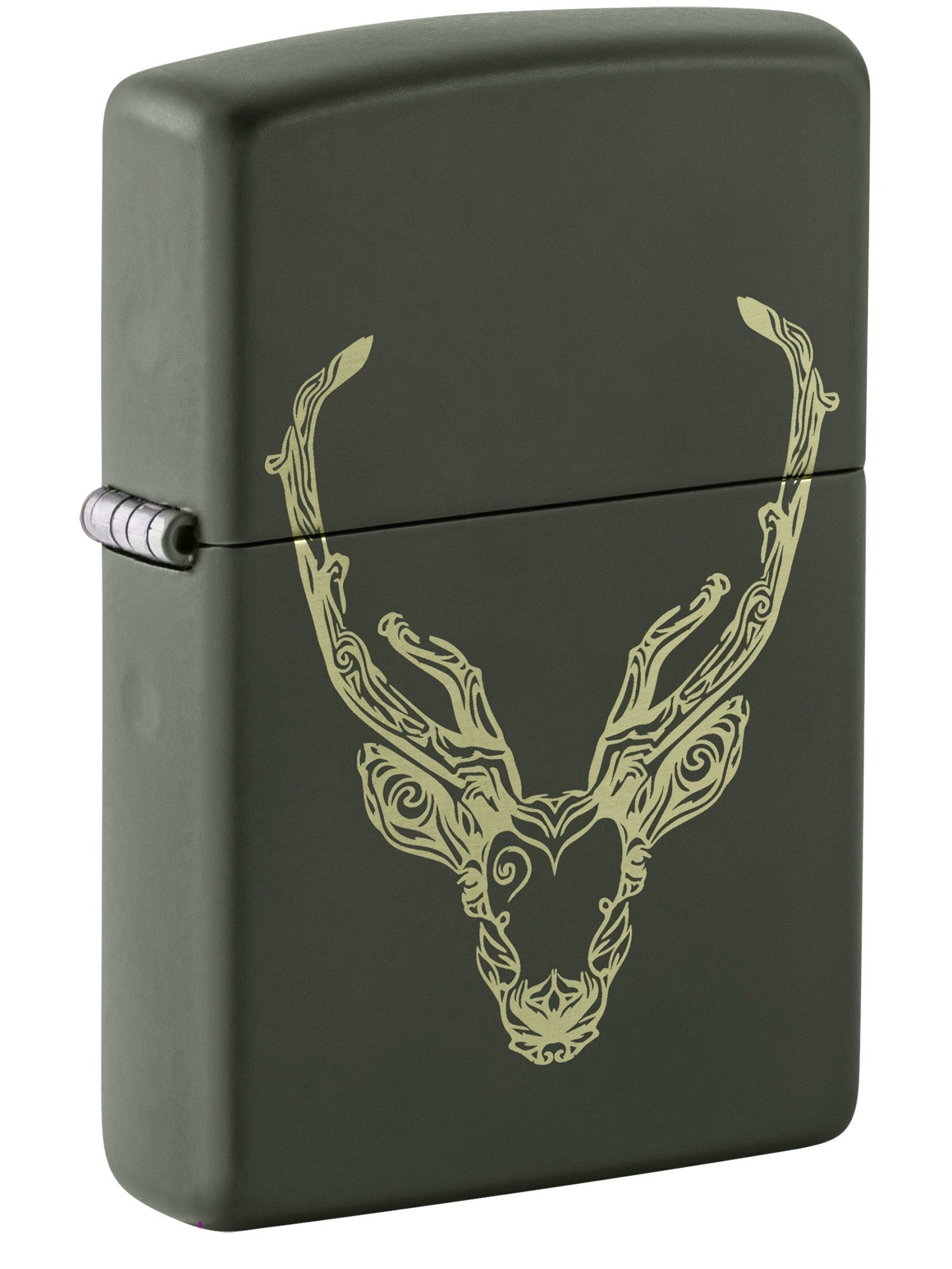 Zippo Lighter: Engraved Abstract Deer Design - Green Matte 48857