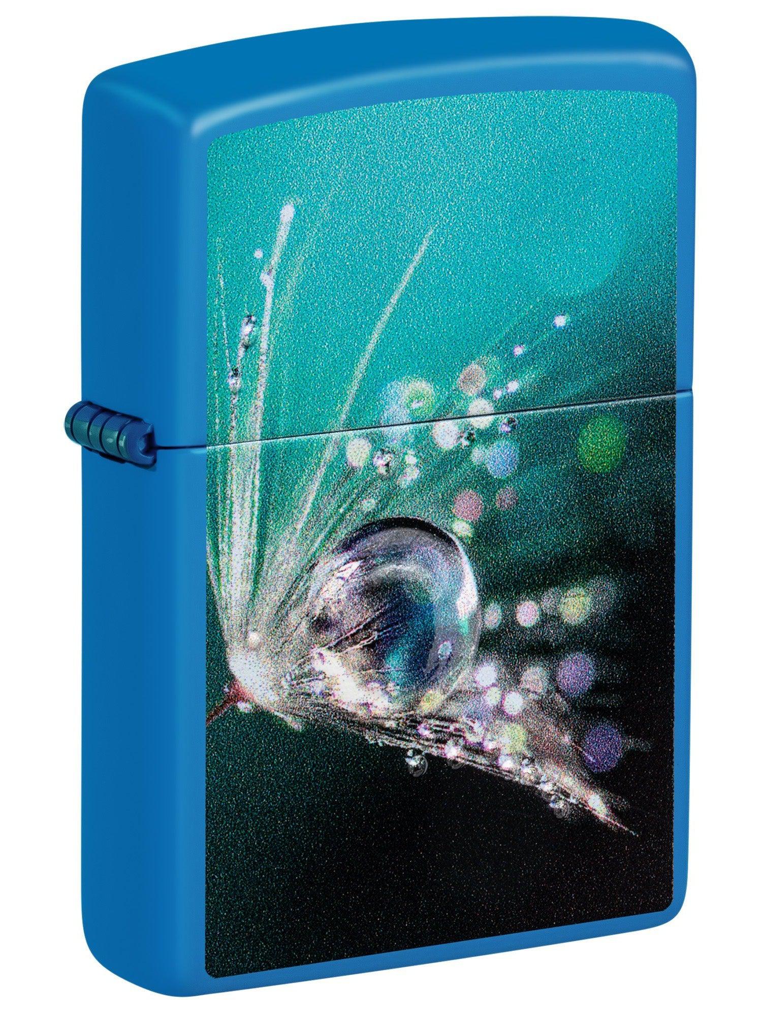 Zippo Lighter: Dew Drops, Raised Print - Sky Blue Matte 48864