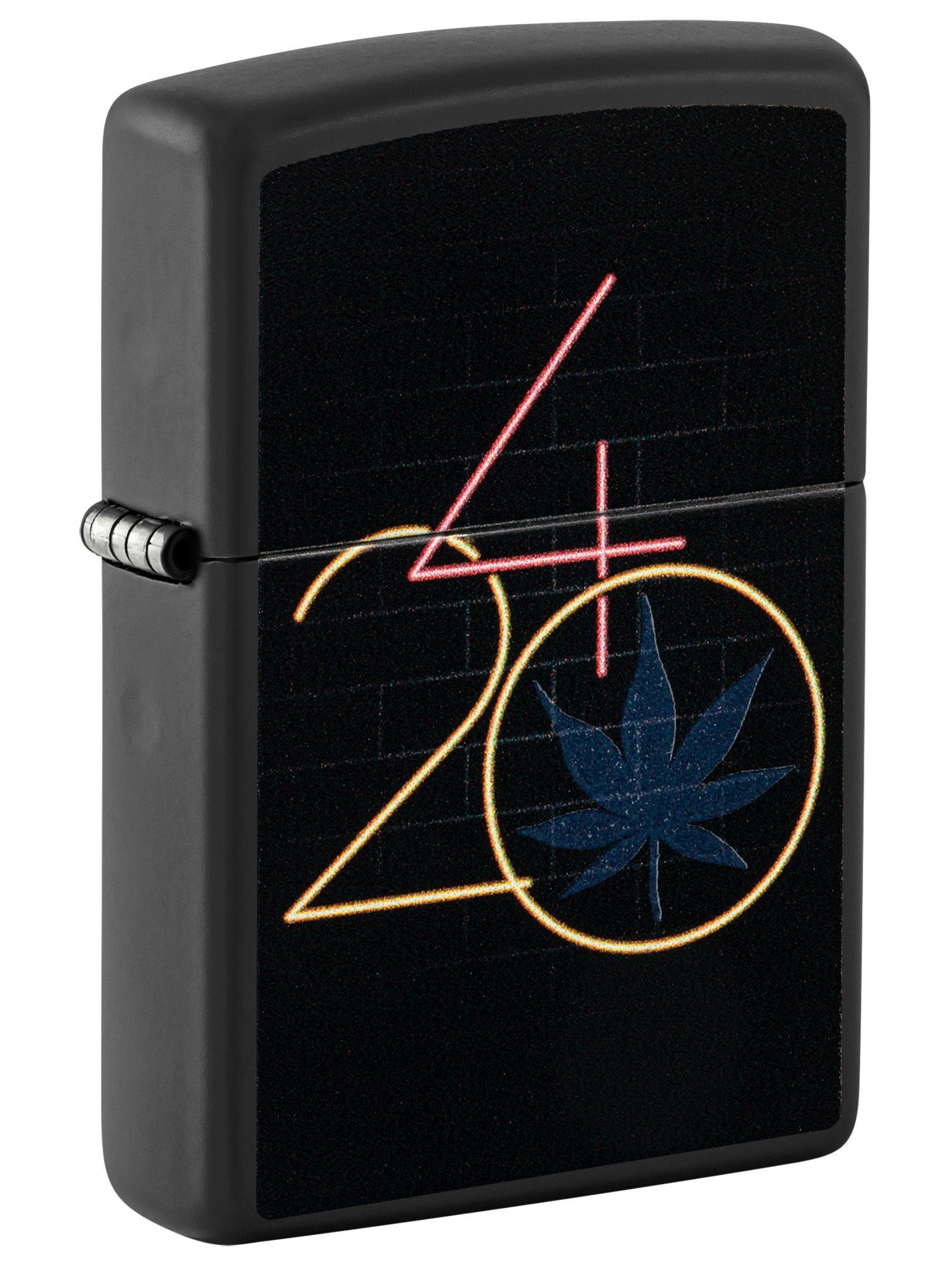 Zippo Lighter: 420 and Weed Leaf with Blacklight - Black Matte 48882