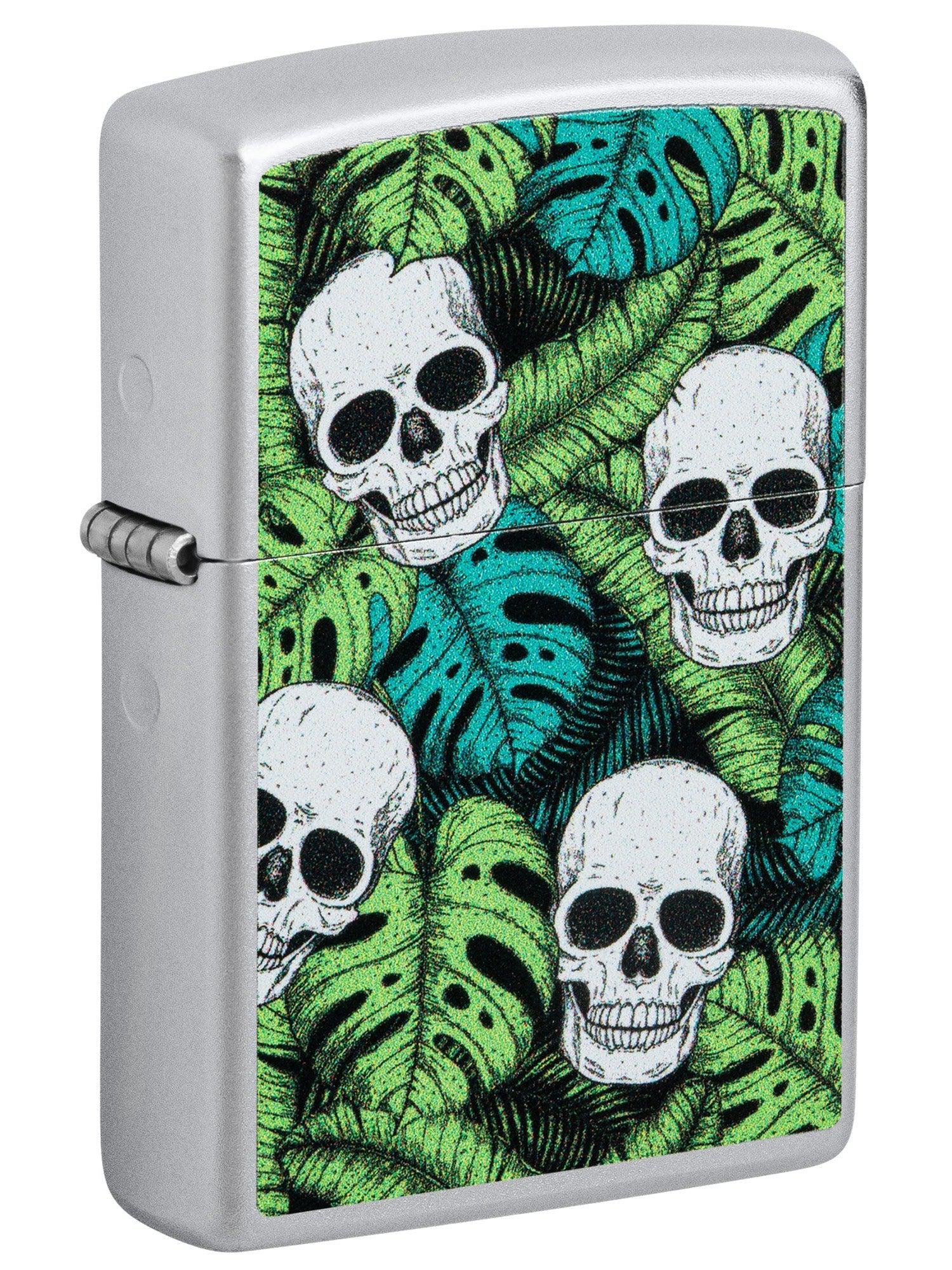 Zippo Lighter: Tropical Skulls - Satin Chrome 48885