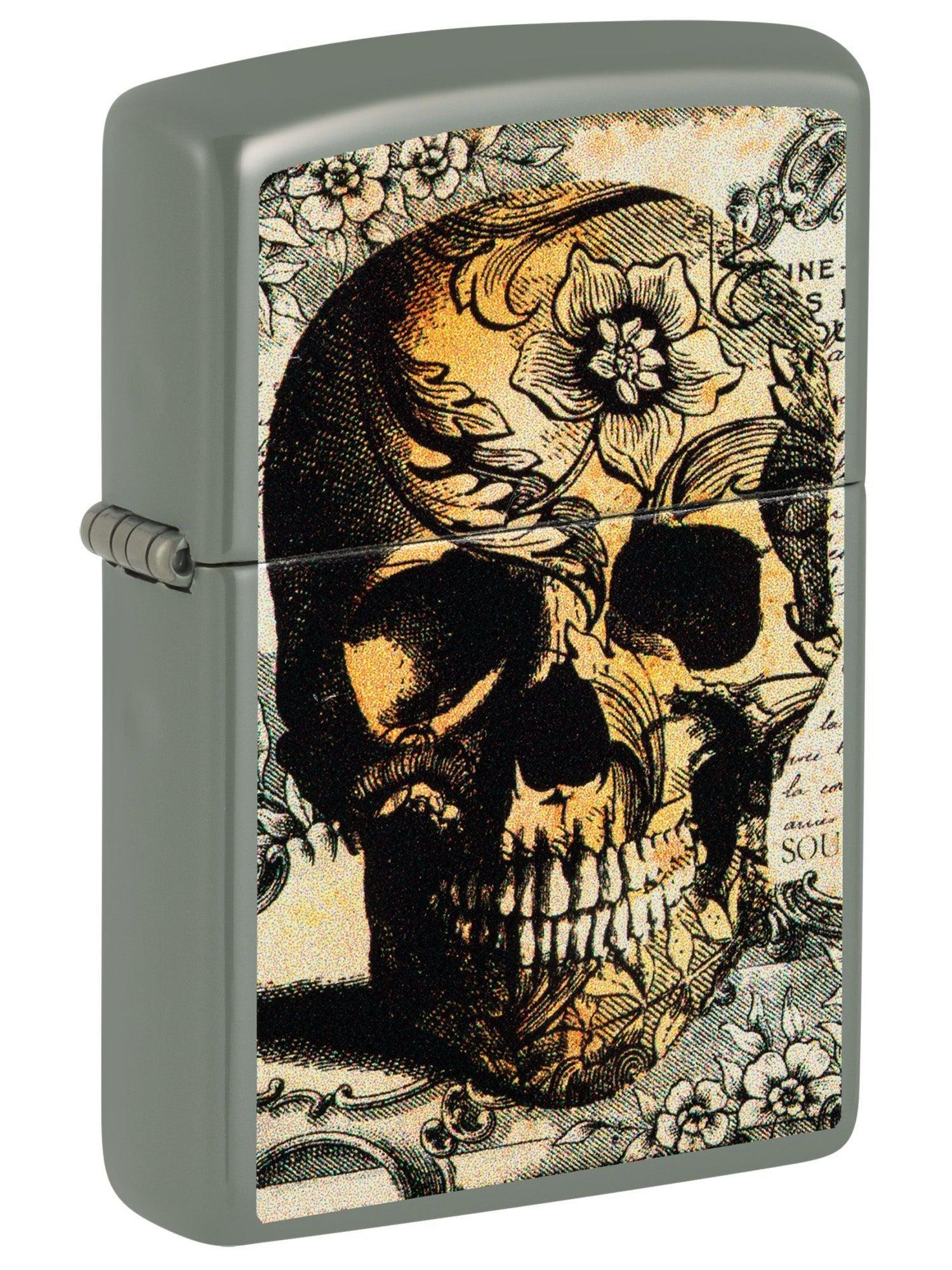 Zippo Lighter: Floral Skull - Sage 48888