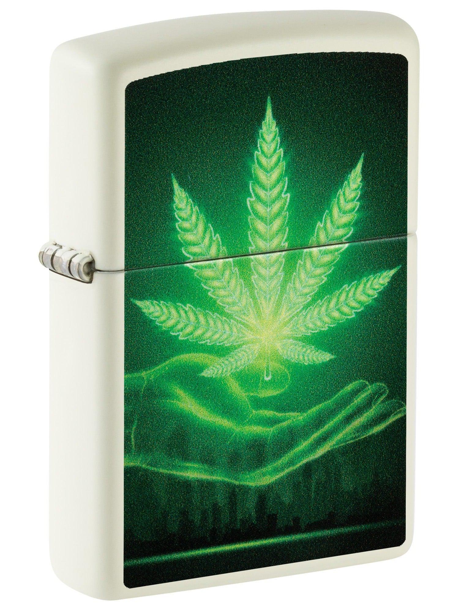 Zippo Lighter: Hand with Weed Leaf - Glow-in-the-Dark 48899