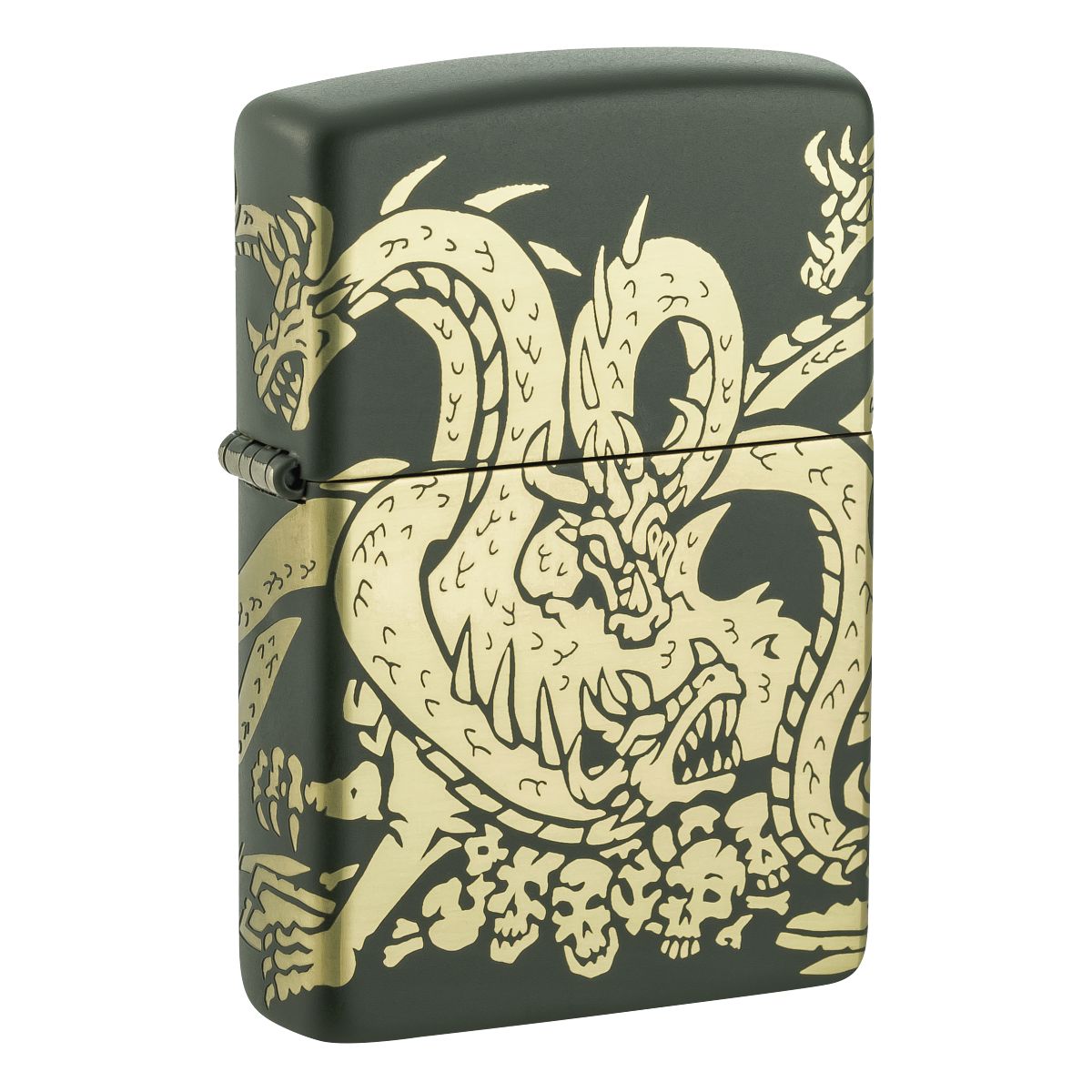 Zippo Lighter: Dragon Design, Laser 360 - Green Matte 48907