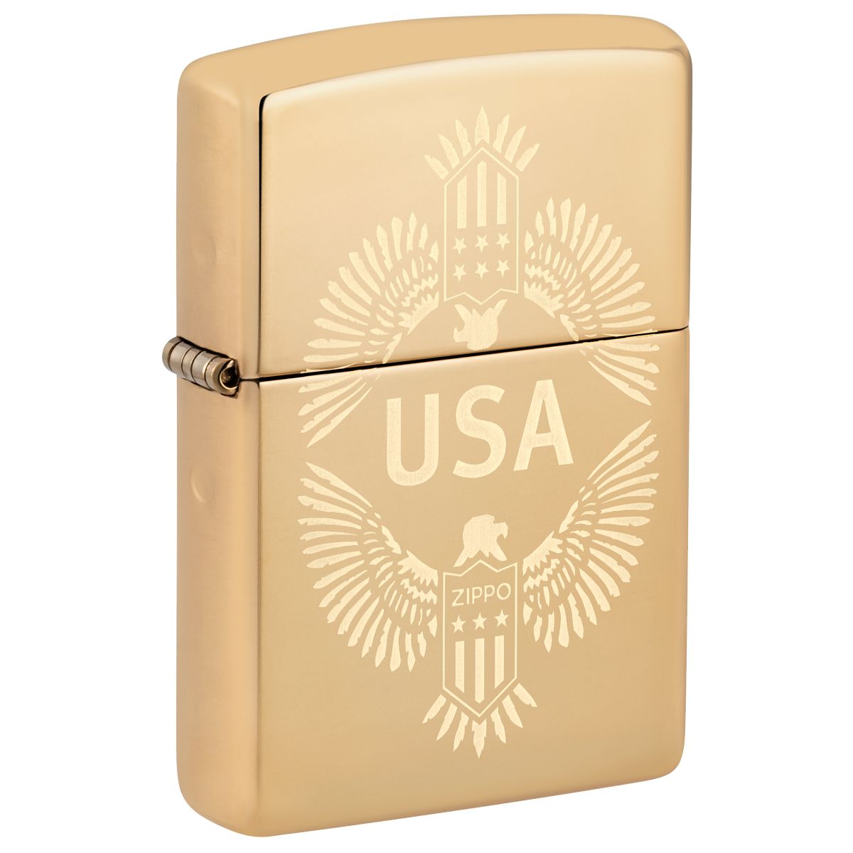 Zippo Lighter: USA Eagle Crest, Engraved - High Polish Brass 48915