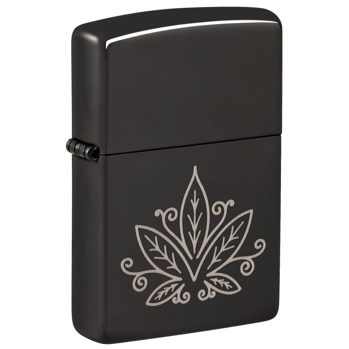 Zippo Lighter: Weed Leaf Design, Engraved - High Polish Black 48926