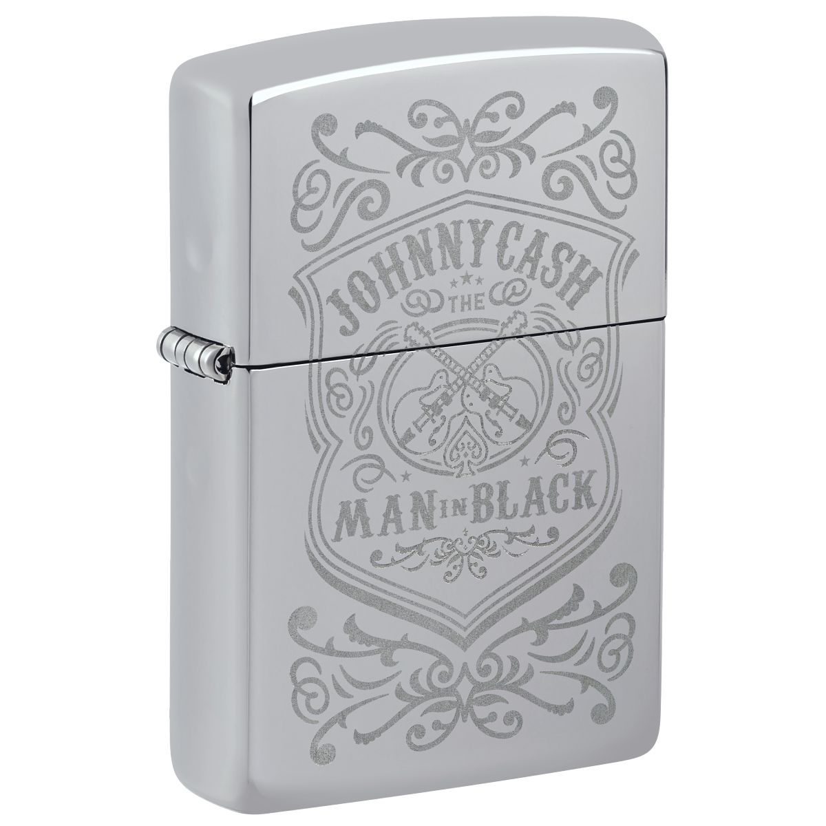 Zippo Lighter: Johnny Cash, The Man in Black, Engraved - High Polish Chrome 48991