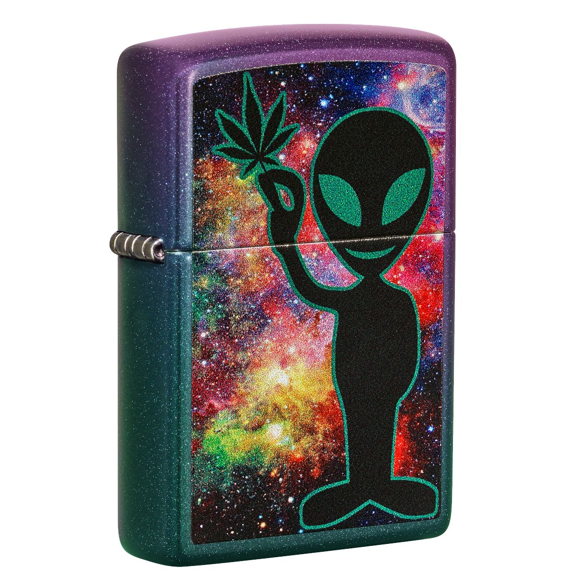 Zippo Lighter: Alien with Weed Leaf - Iridescent 49441