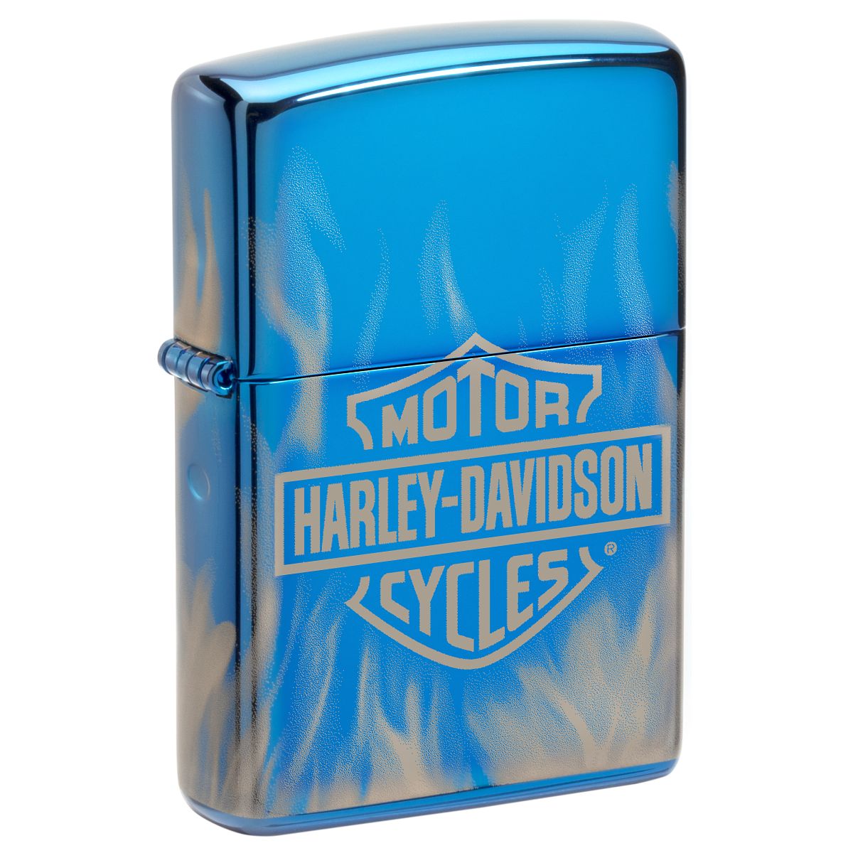 Zippo Lighter: Harley-Davidson Logo with Flames, Photo Image 360 - High Polish Blue 49469