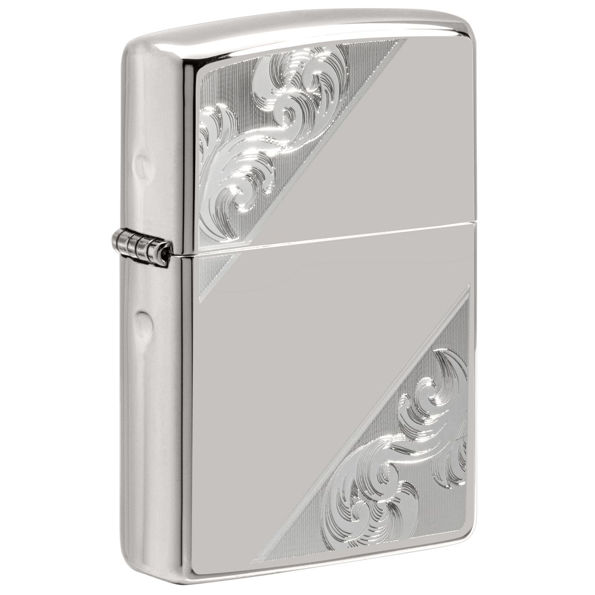 Zippo Lighter: Sterling Silver Diagonal Filigree, Engraved - High Polish 49479