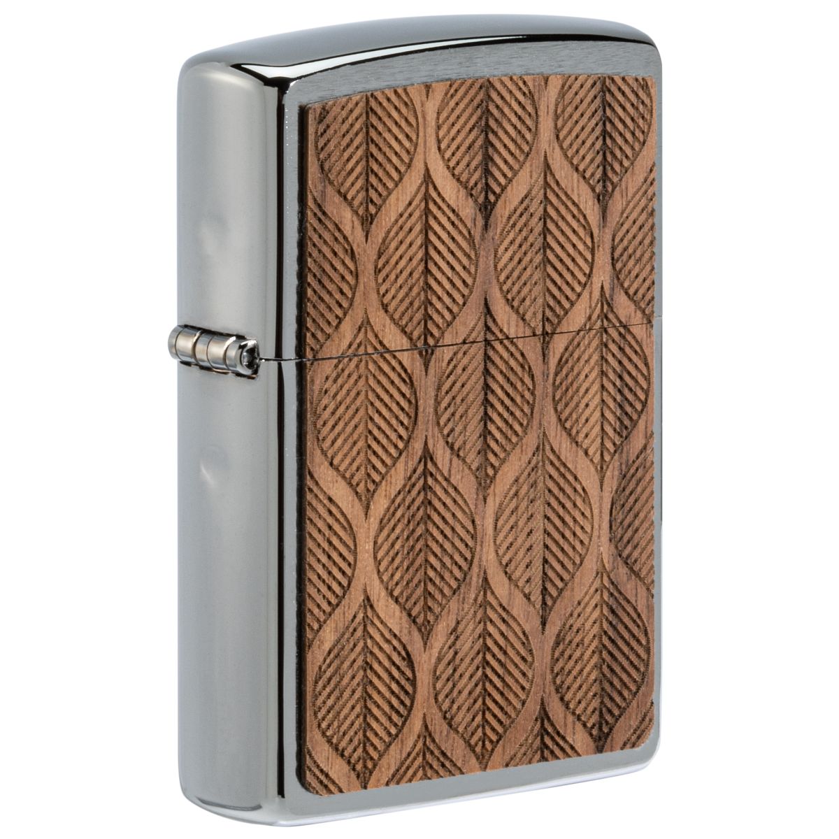 Zippo Lighter: Woodchuck Walnut with Leaves - Brushed Chrome 49708