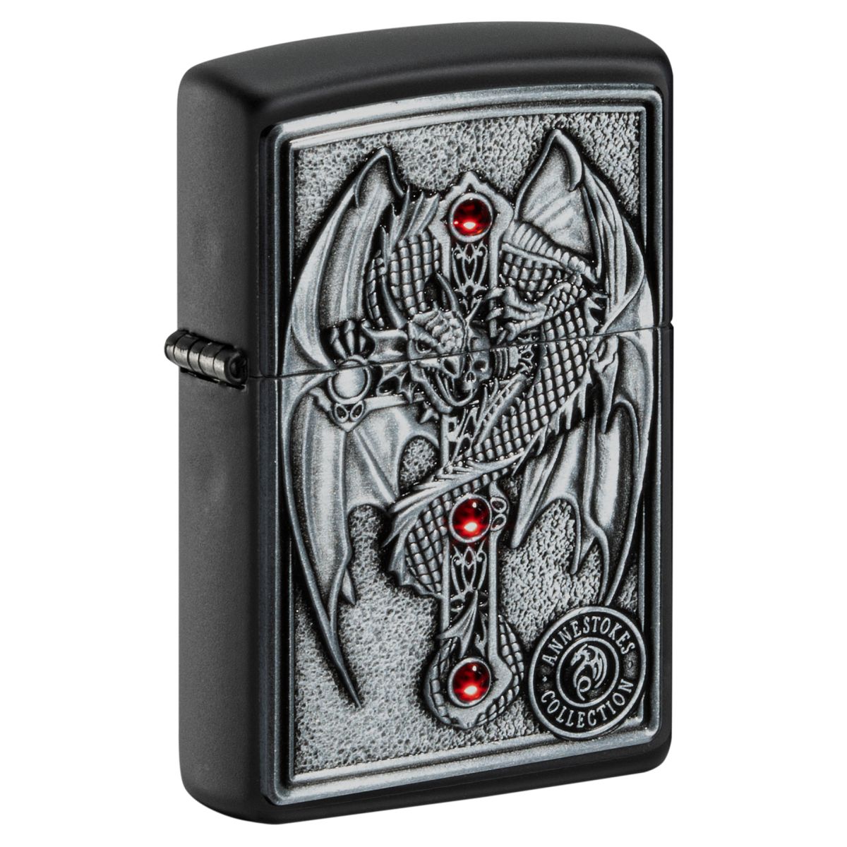 Zippo Lighter: Anne Stokes, Dragon and Cross Emblem - Black Matte 49755