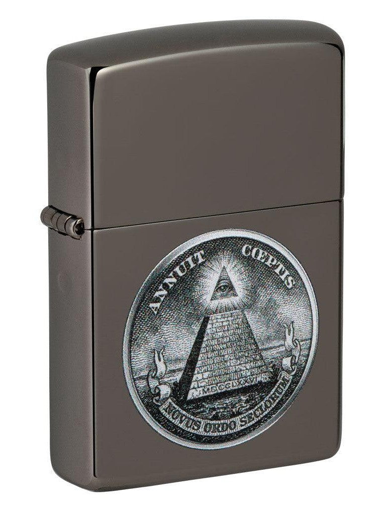 Zippo Lighter: Dollar Bill Symbol - Black Ice 81454