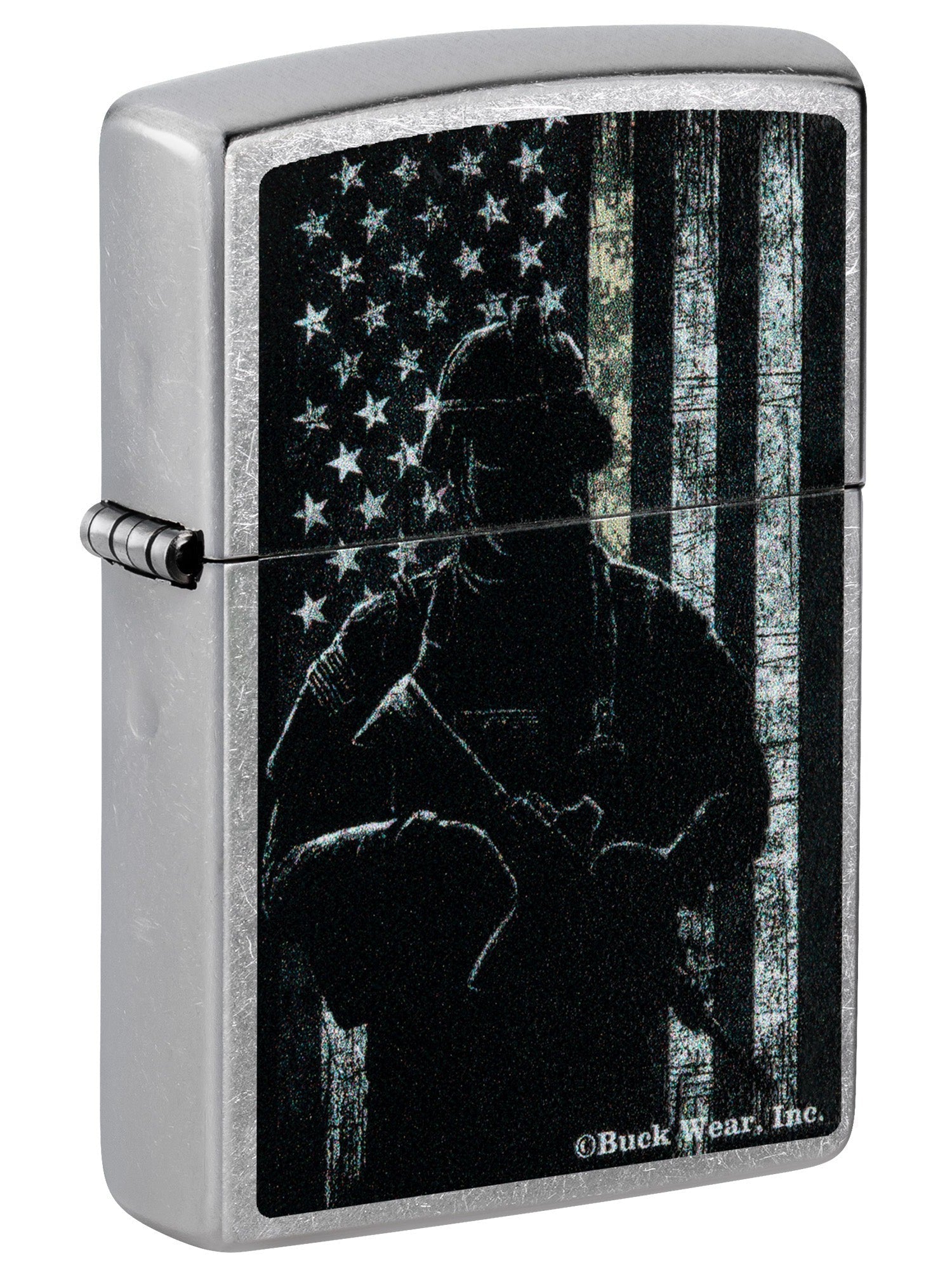 Zippo Lighter: Soldier with American Flag - Street Chrome 81499