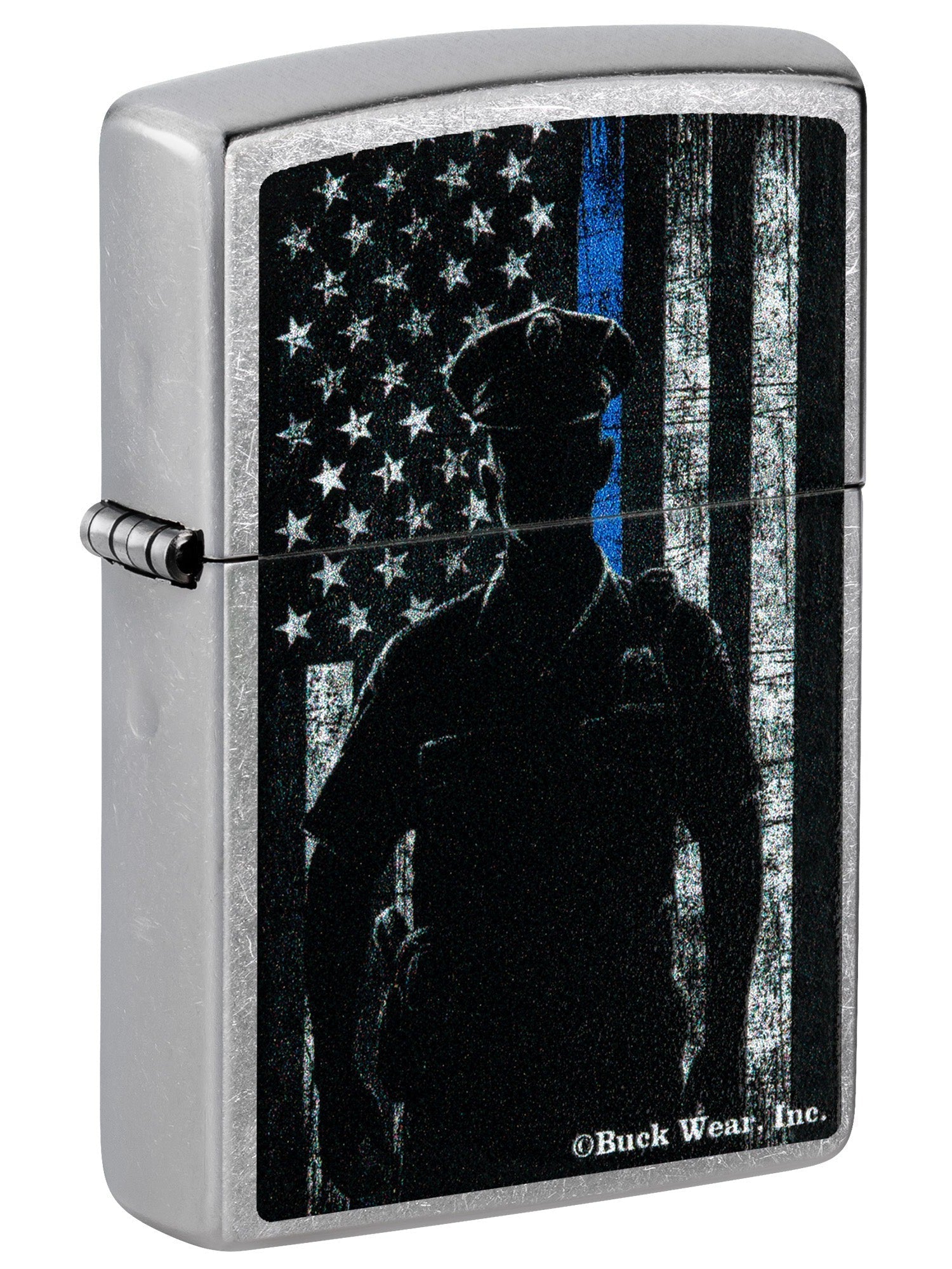 Zippo Lighter: Police Officer with American Flag - Street Chrome 81500