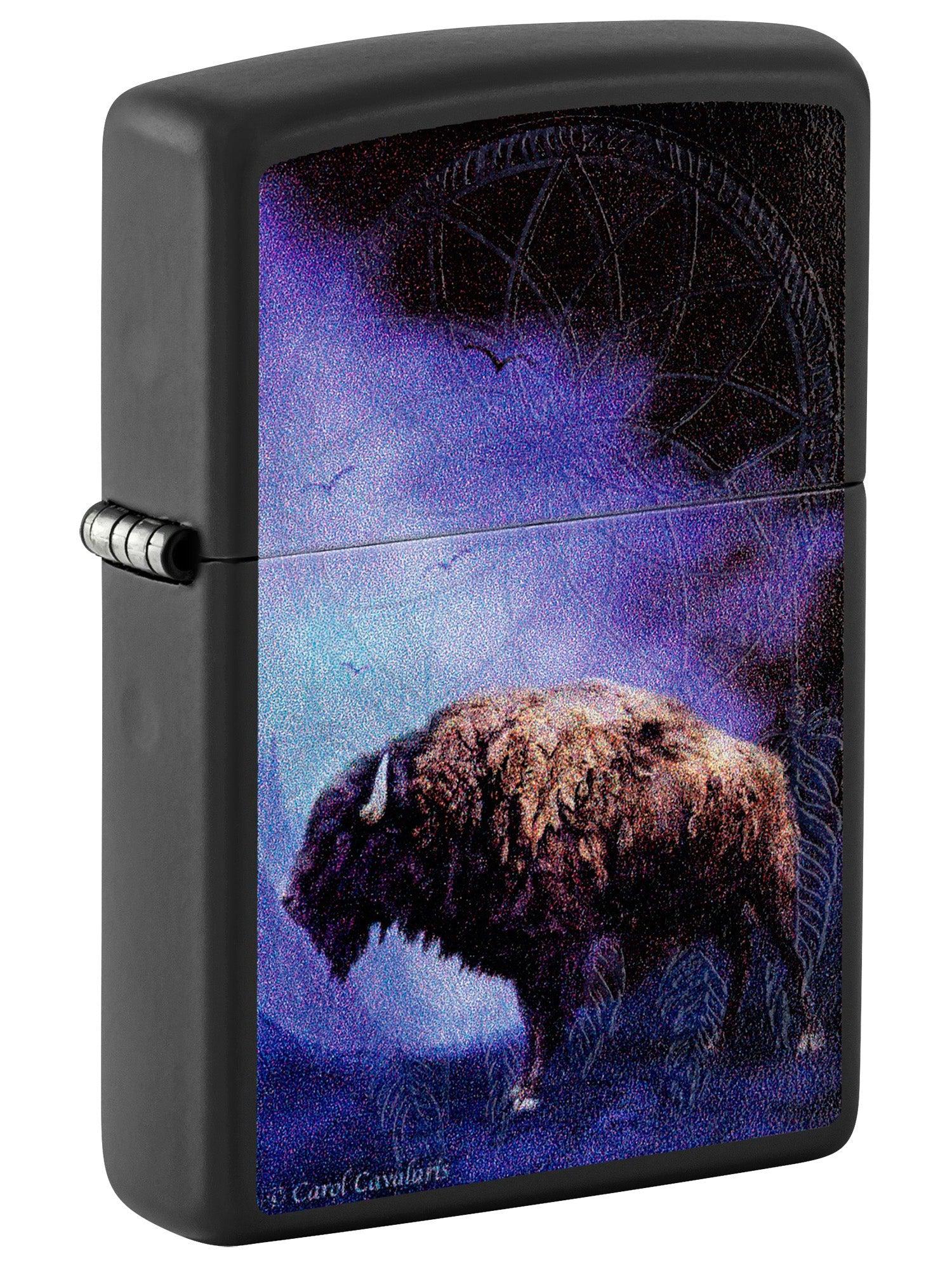 Zippo Lighter: Buffalo and Dreamcatcher, Blacklight by Carol Cavalaris - Black Matte 81503