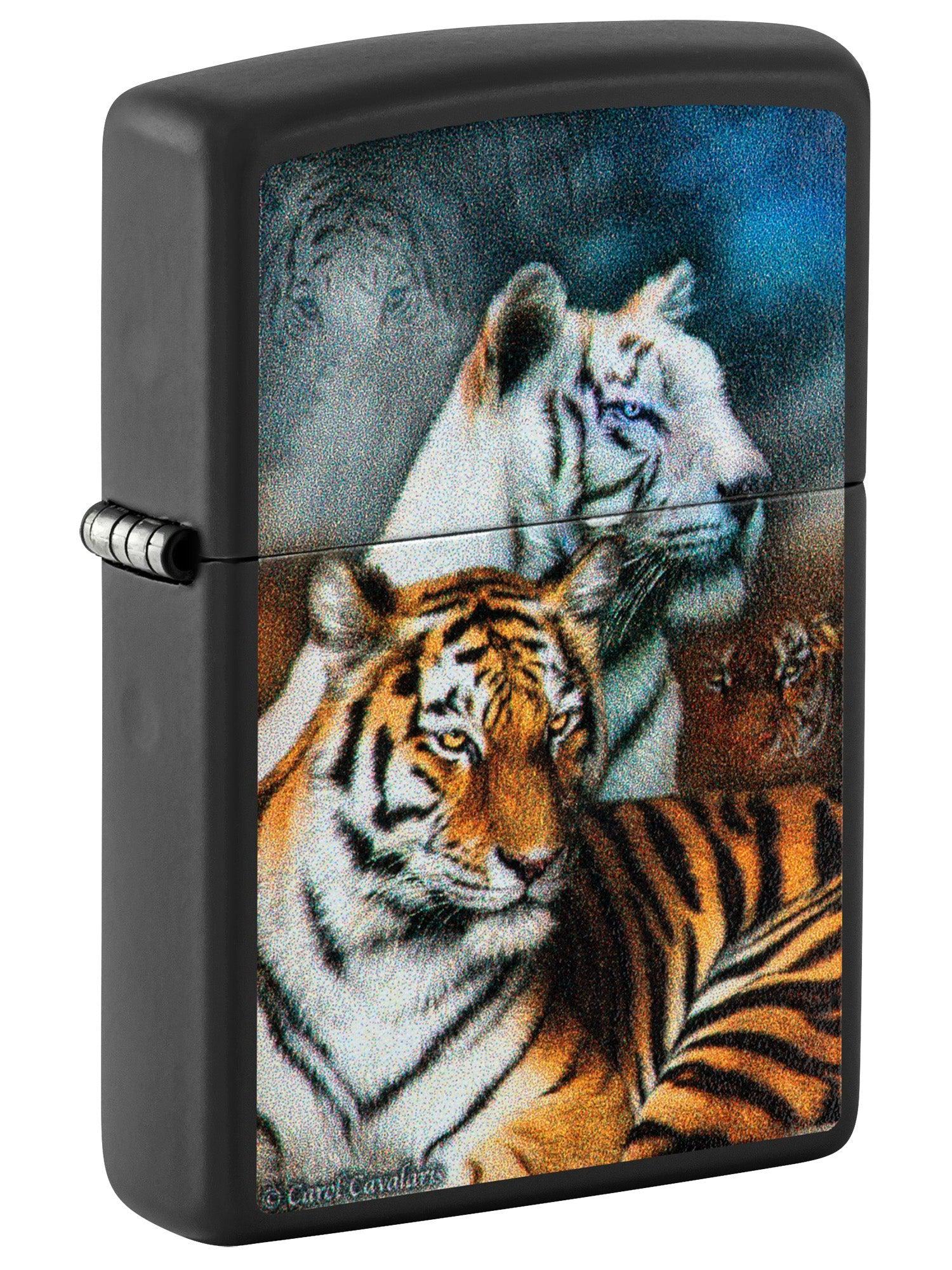 Zippo Lighter: Tigers by Carol Cavalaris - Black Matte 81504