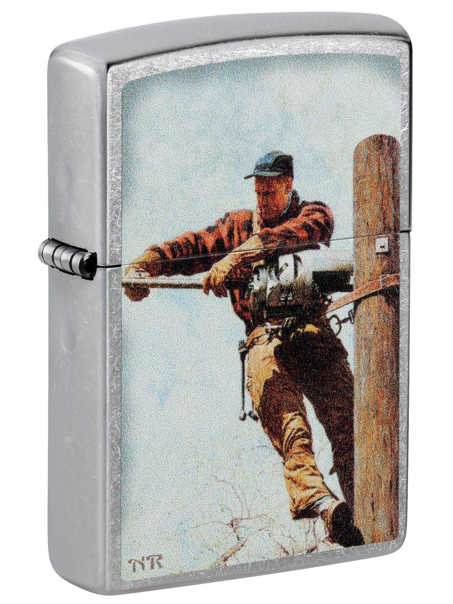 Zippo Lighter: Lineman by Norman Rockwell - Street Chrome 81528