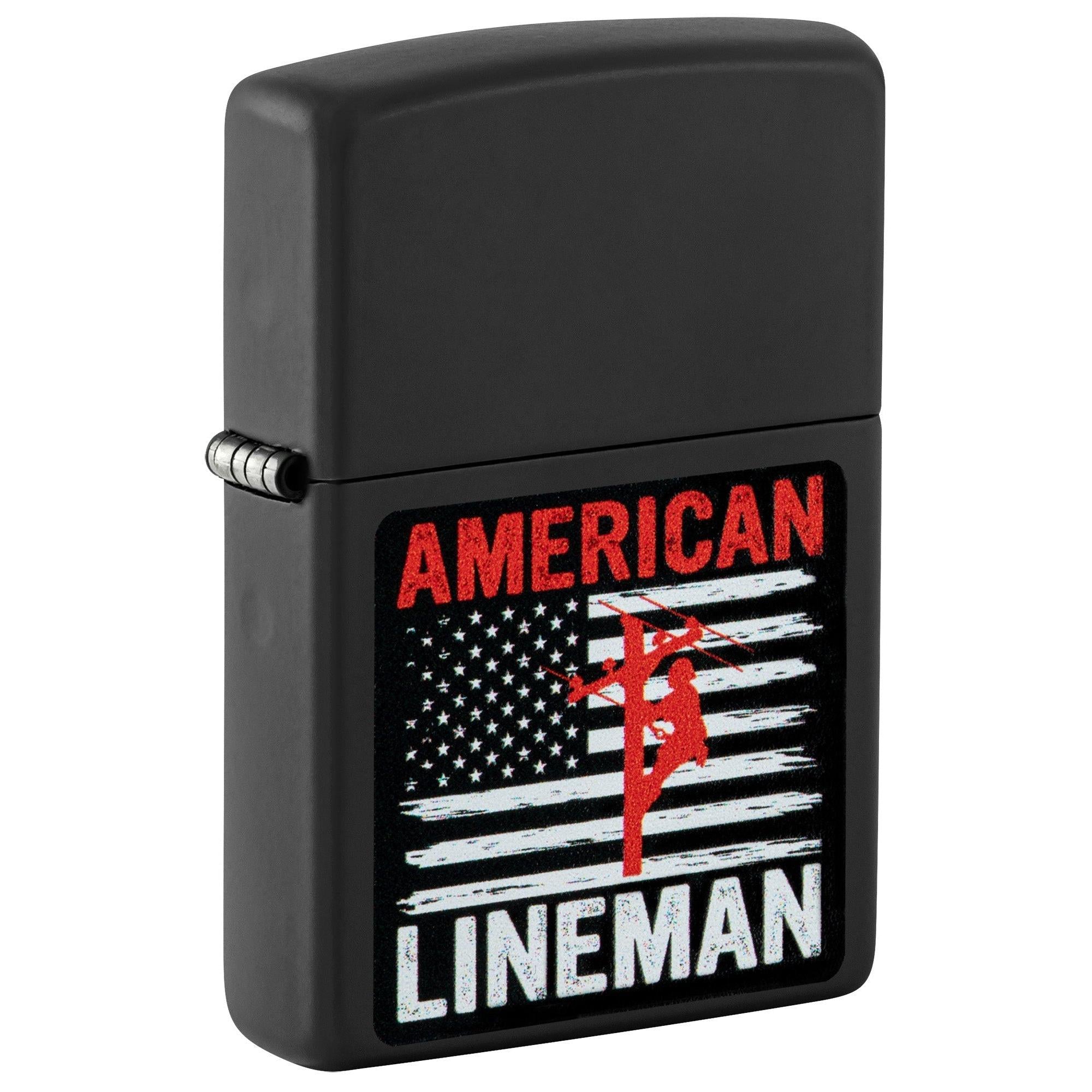 Zippo Lighter: American Lineman - Black Matte 81563