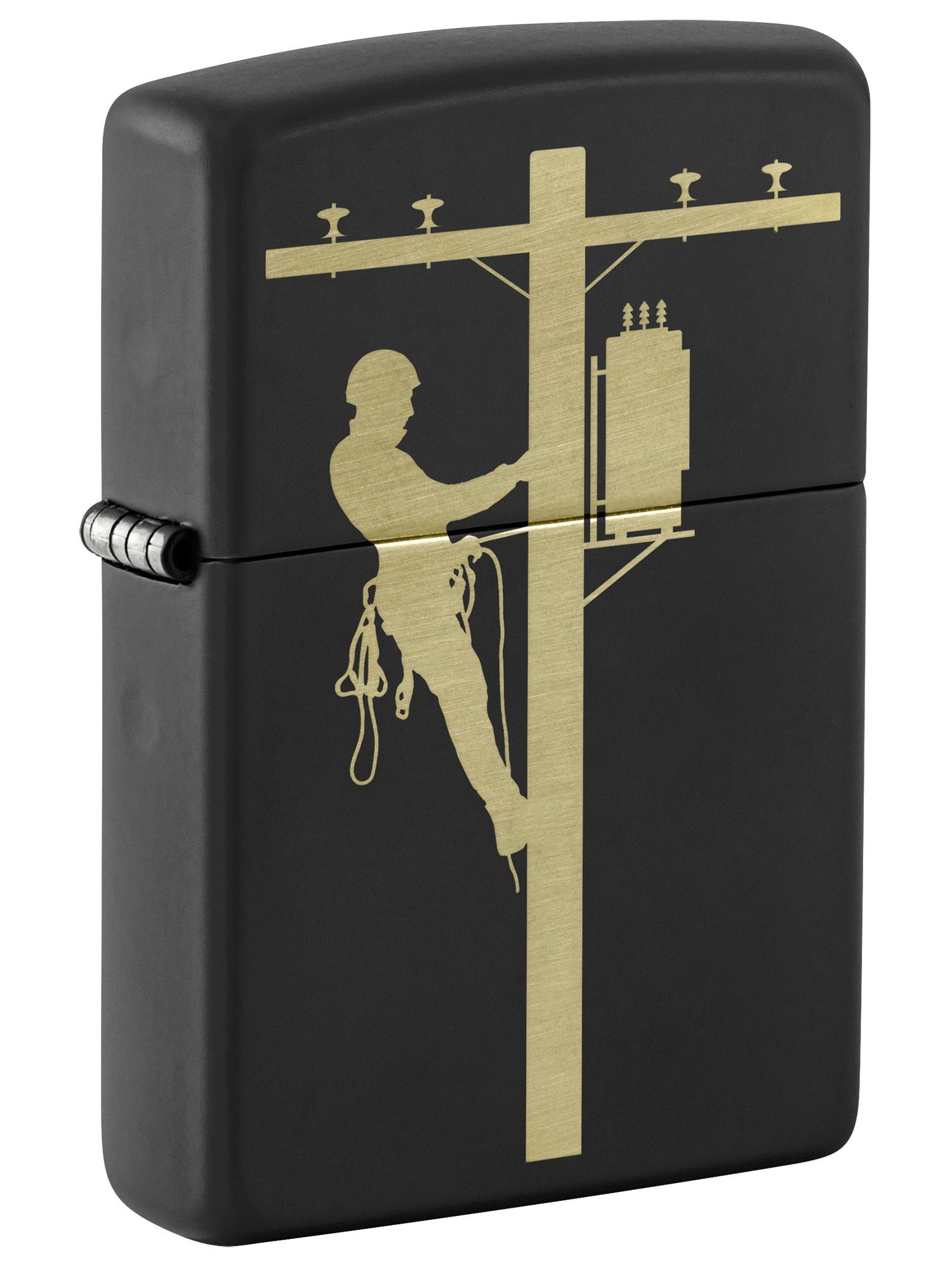 Zippo Lighter: Engraved Lineman - Black Matte 81564