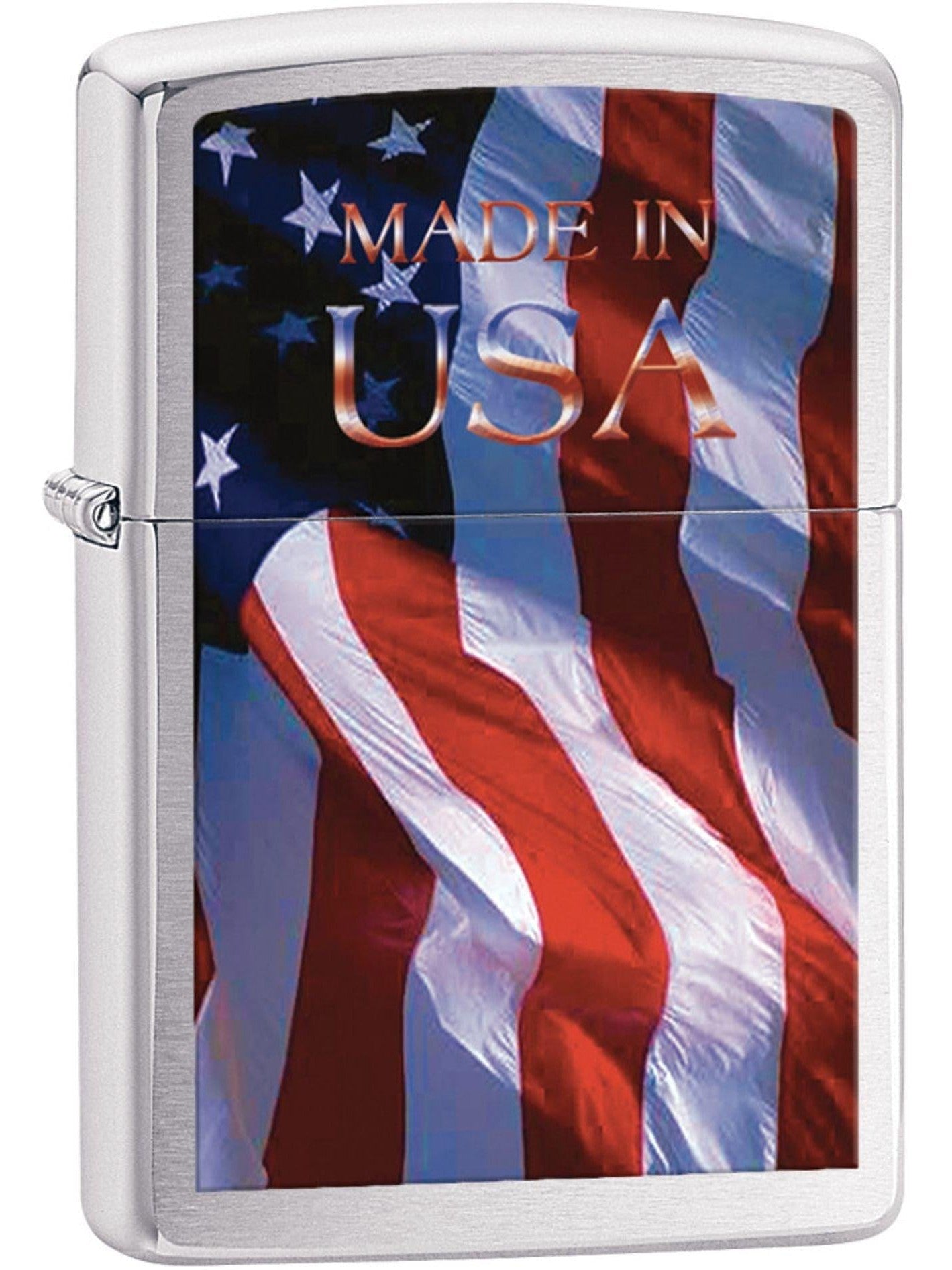 Zippo Lighter: American Flag, Made in USA - Brushed Chrome 81590