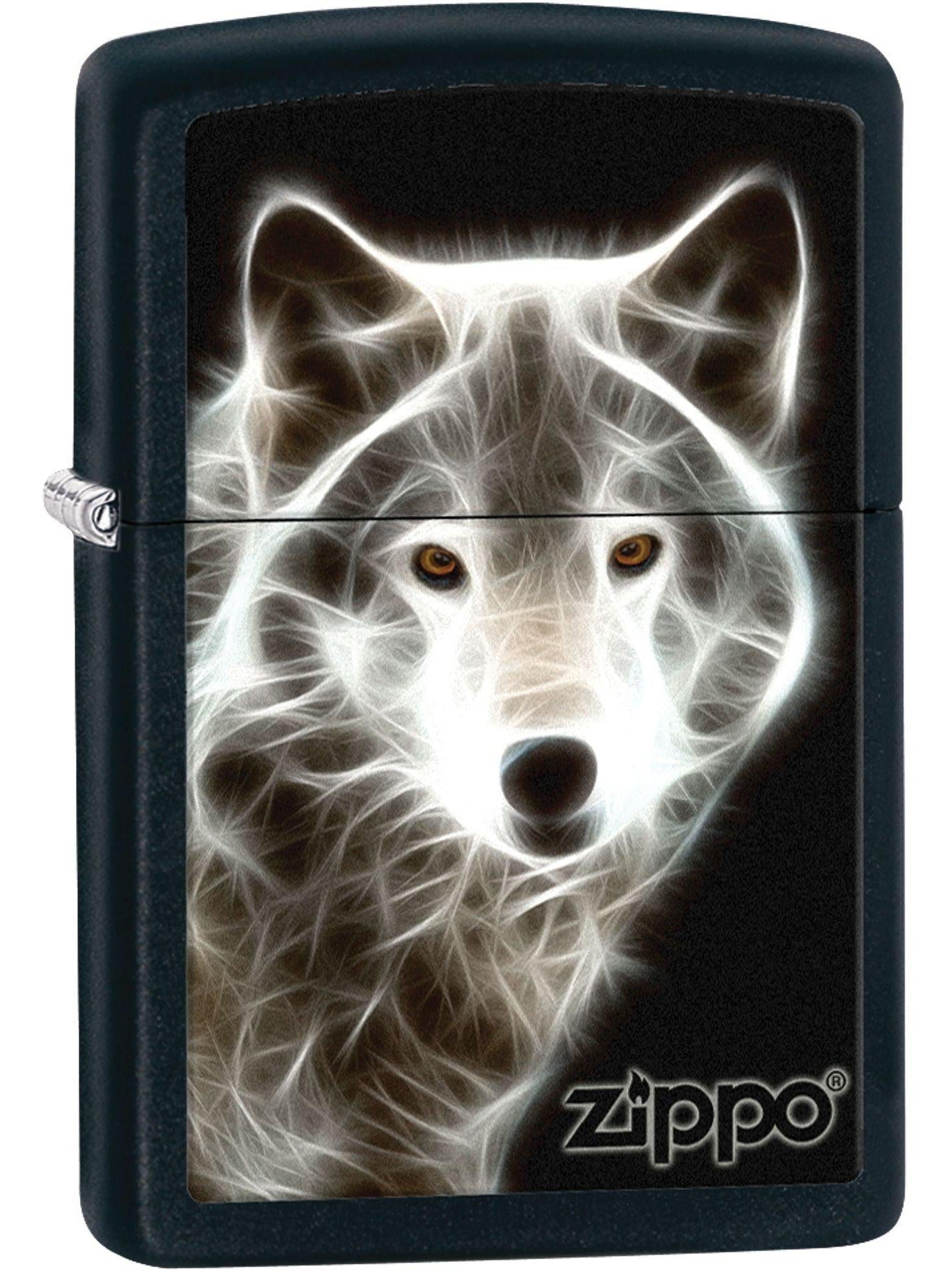 Zippo Lighter: White Wolf - Black Matte 81591