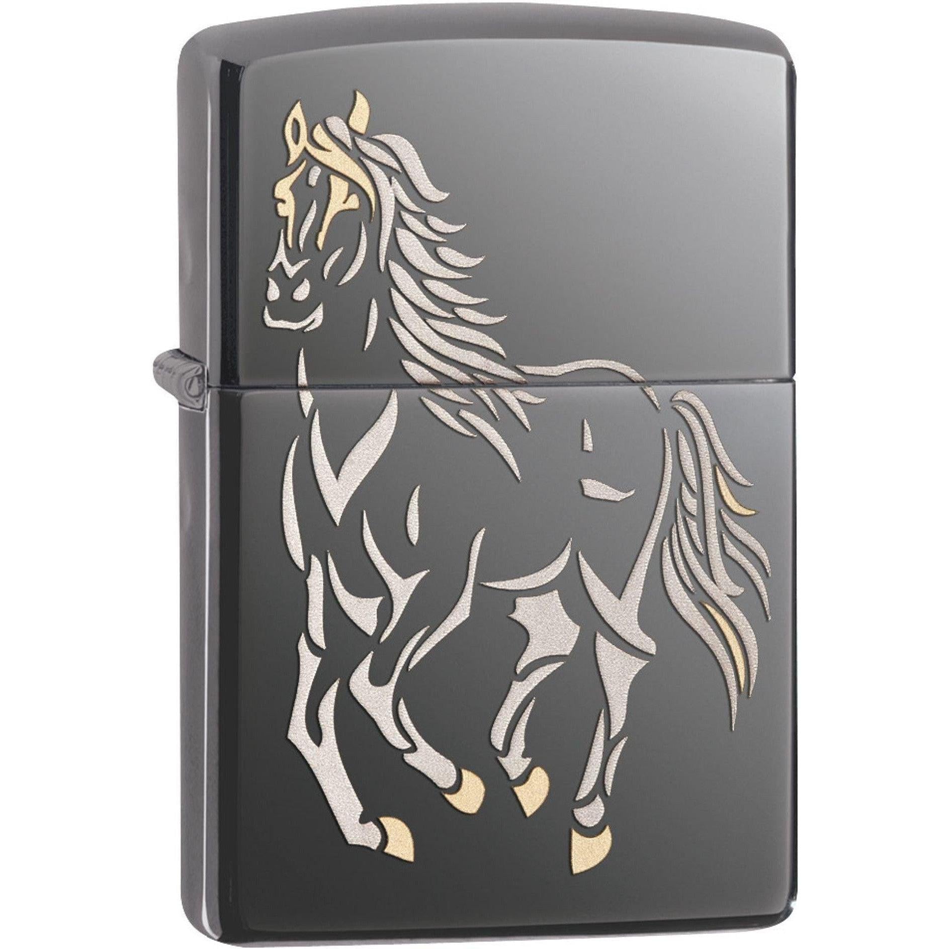 Zippo Lighter: Running Horse - Black Ice 81592