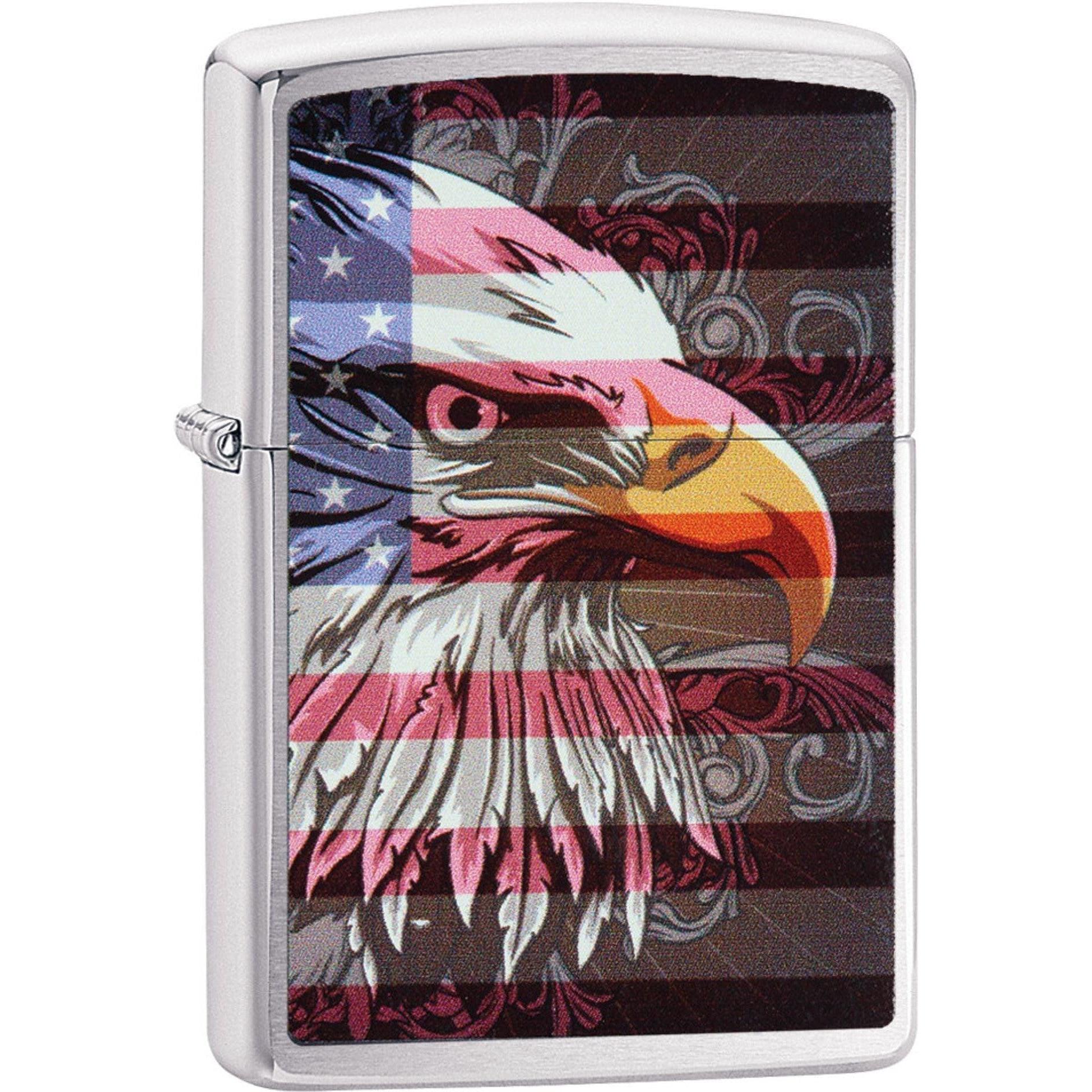 Zippo Lighter: Eagle and Flag - Brushed Chrome 81593