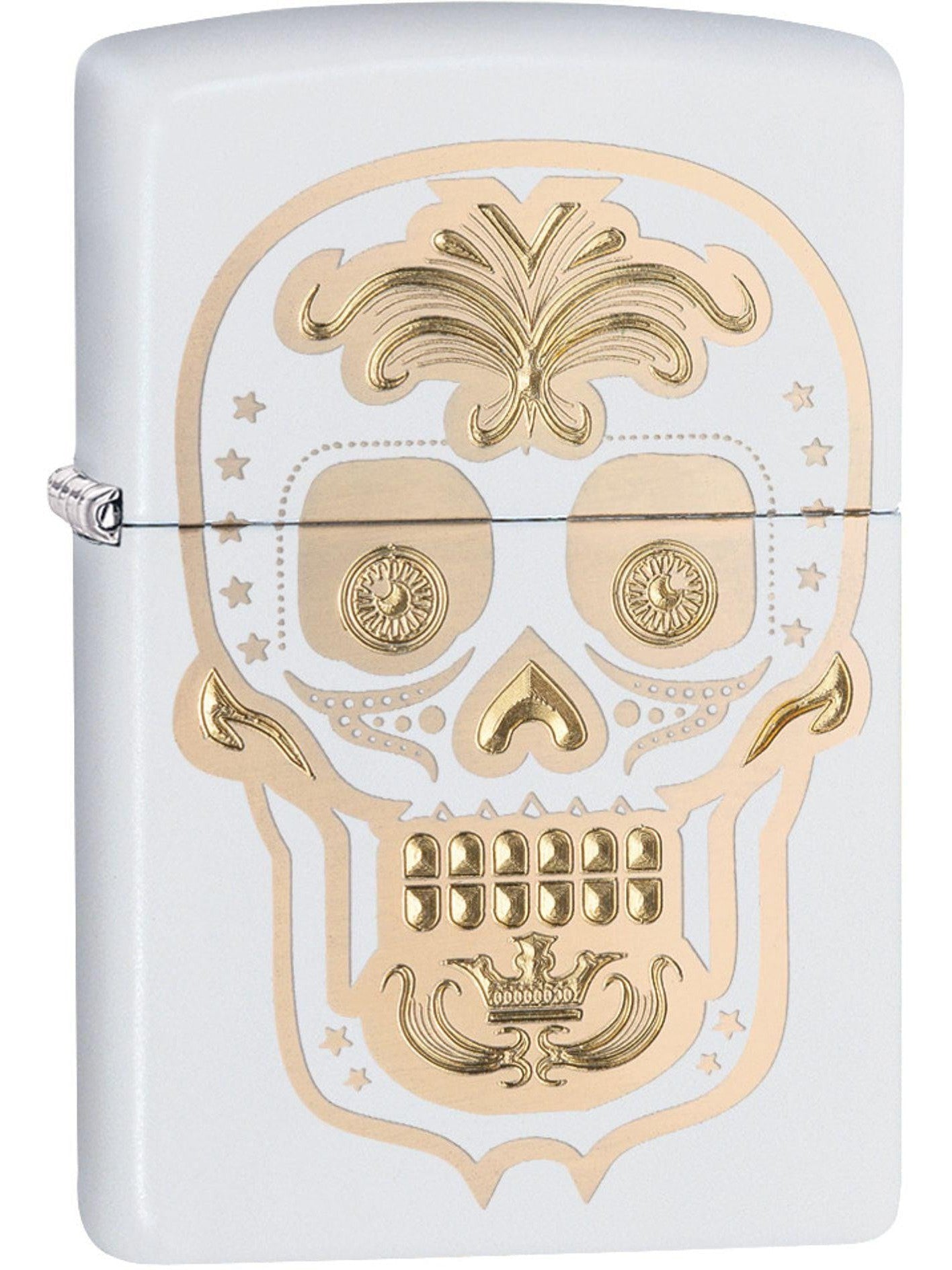 Zippo Lighter: Day of the Dead, Gold Skull - White Matte 81595