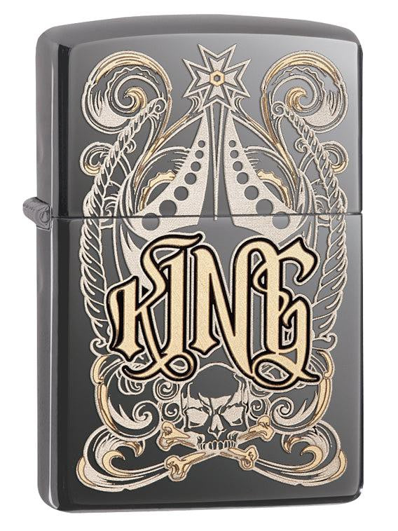 Zippo Lighter: Engraved King - Black Ice 81597