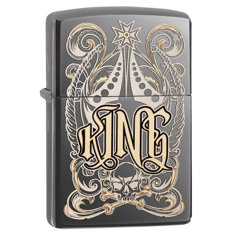 Zippo Lighter: Engraved King - Black Ice 81597