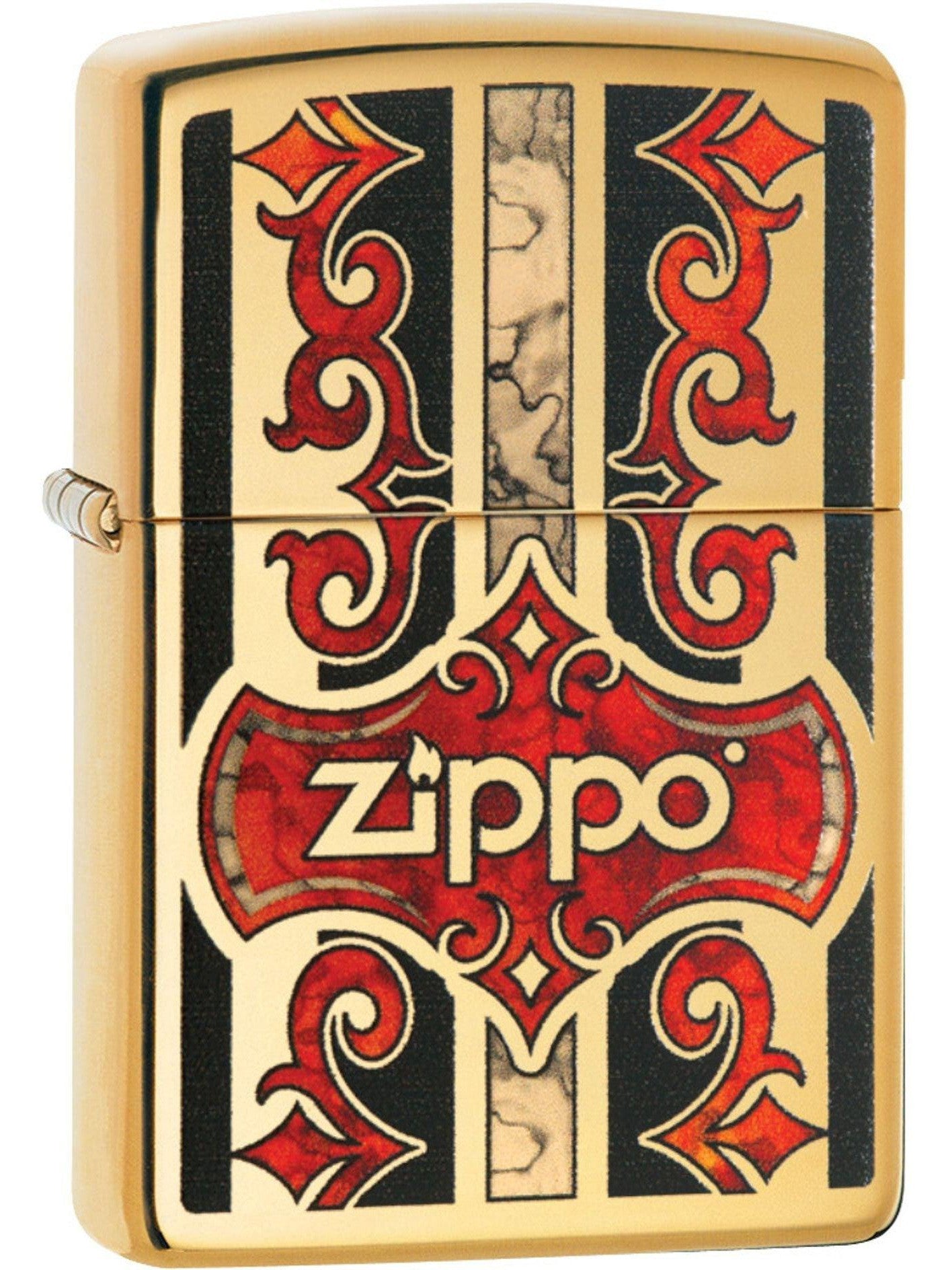 Zippo Lighter: Zippo Red and Black Design, Fusion - High Polish Brass 81606