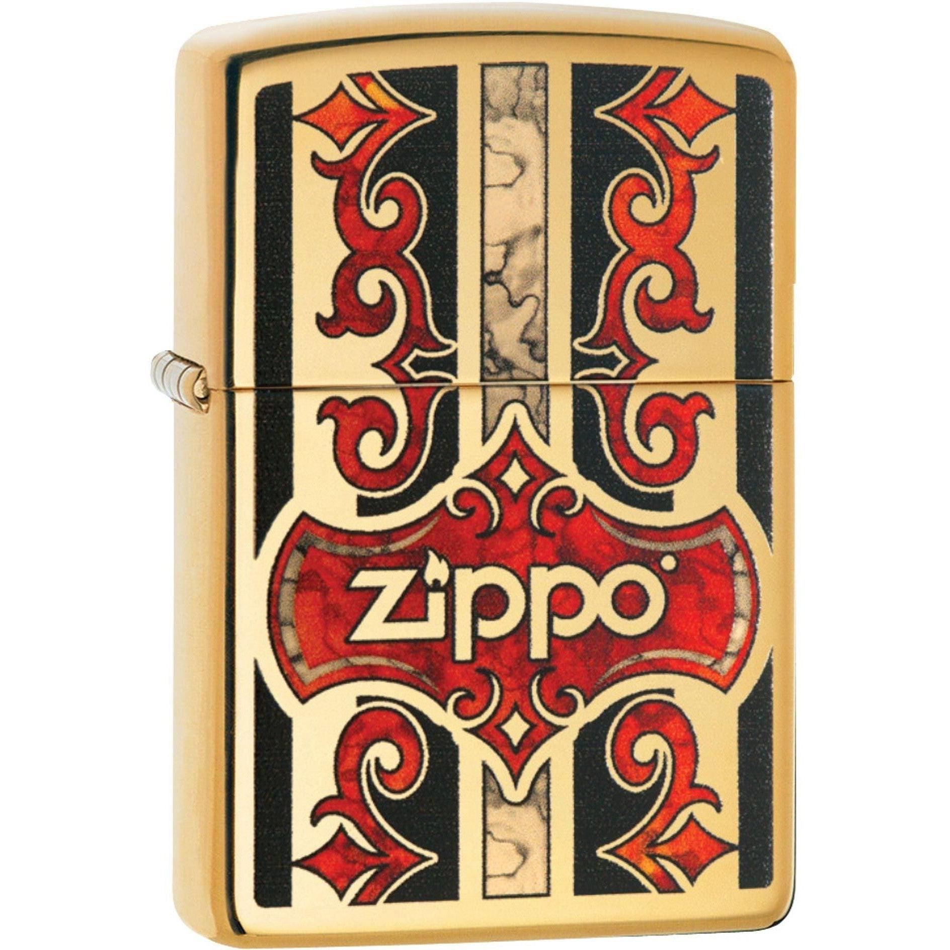 Zippo Lighter: Zippo Red and Black Design, Fusion - High Polish Brass 81606