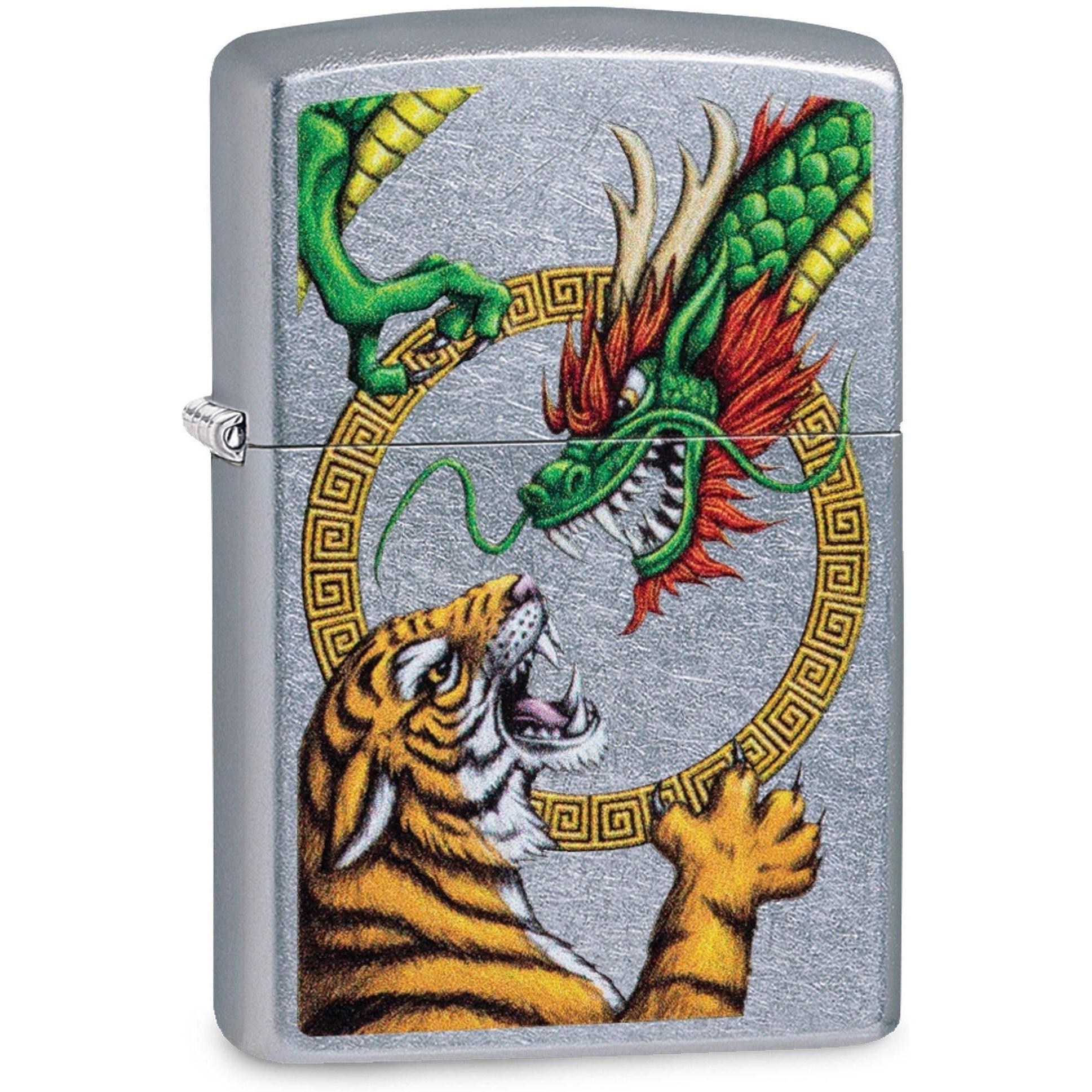 Zippo Lighter: Chinese Dragon and Tiger - Street Chrome 81609