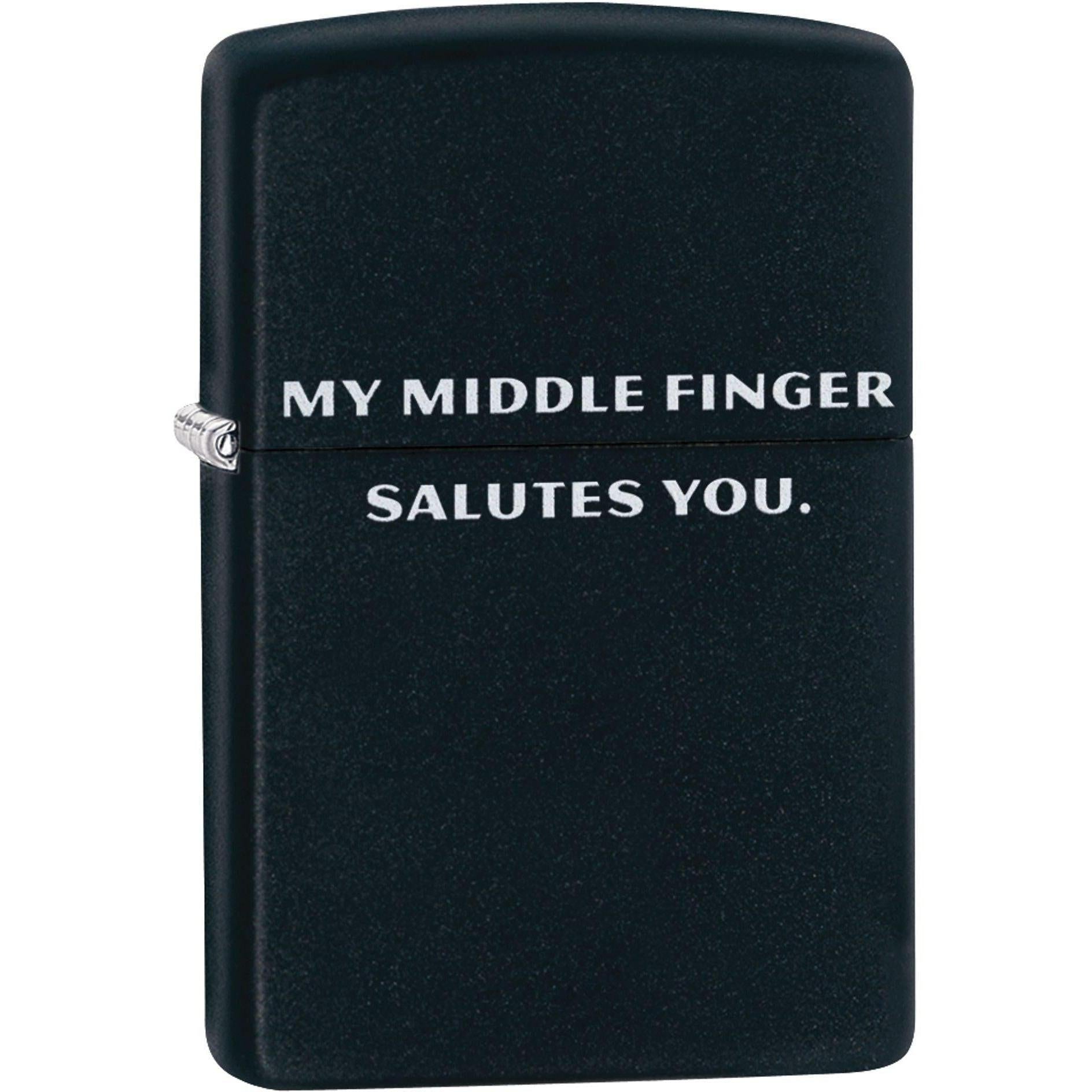 Zippo Lighter: Middle Finger Salutes You - Black Matte 81611