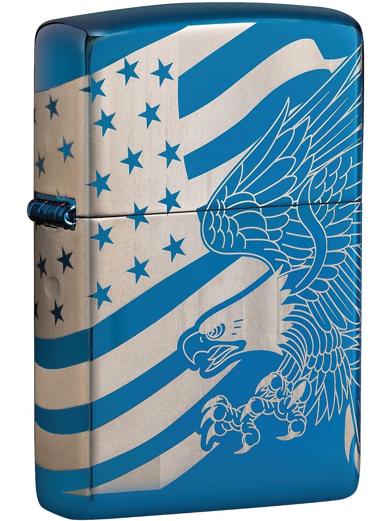 Zippo Lighter: Patriotic Eagle and Flag, 360 Laser - High Polish Blue 81615