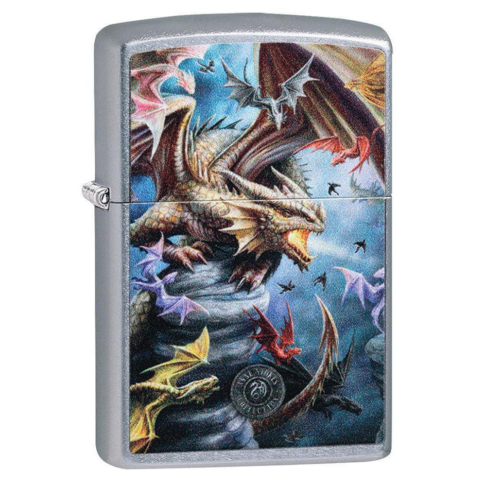 Zippo Lighter: Anne Stokes Flying Dragons - Street Chrome 81618