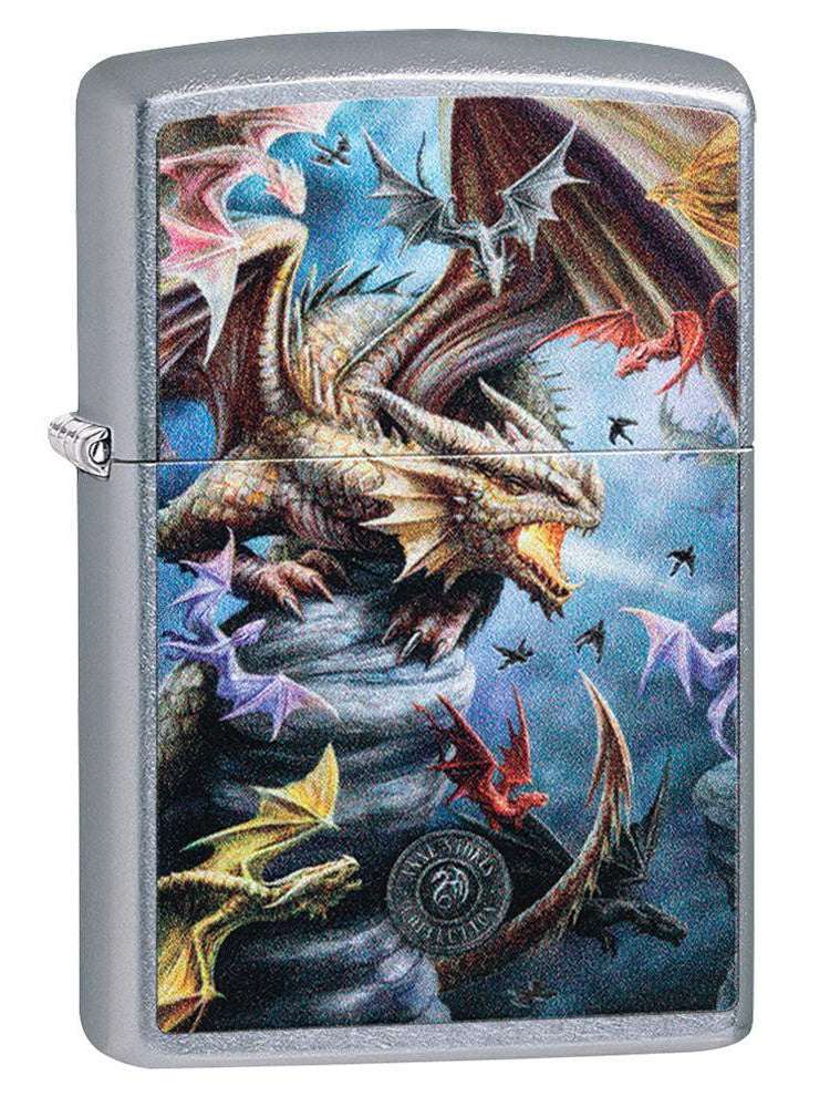 Zippo Lighter: Anne Stokes Flying Dragons - Street Chrome 81618