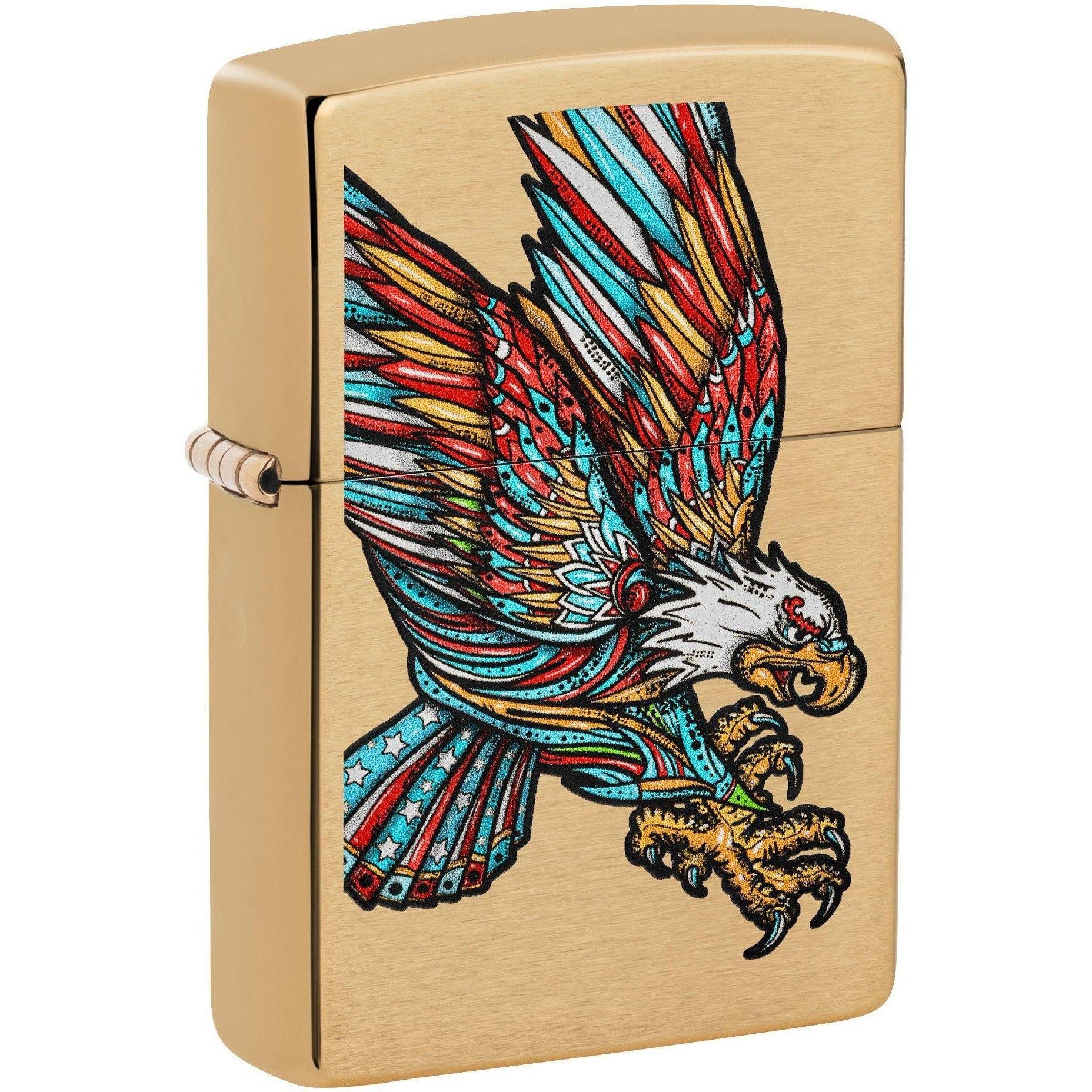 Zippo Lighter: Colorful Bald Eagle - Brushed Brass 81630