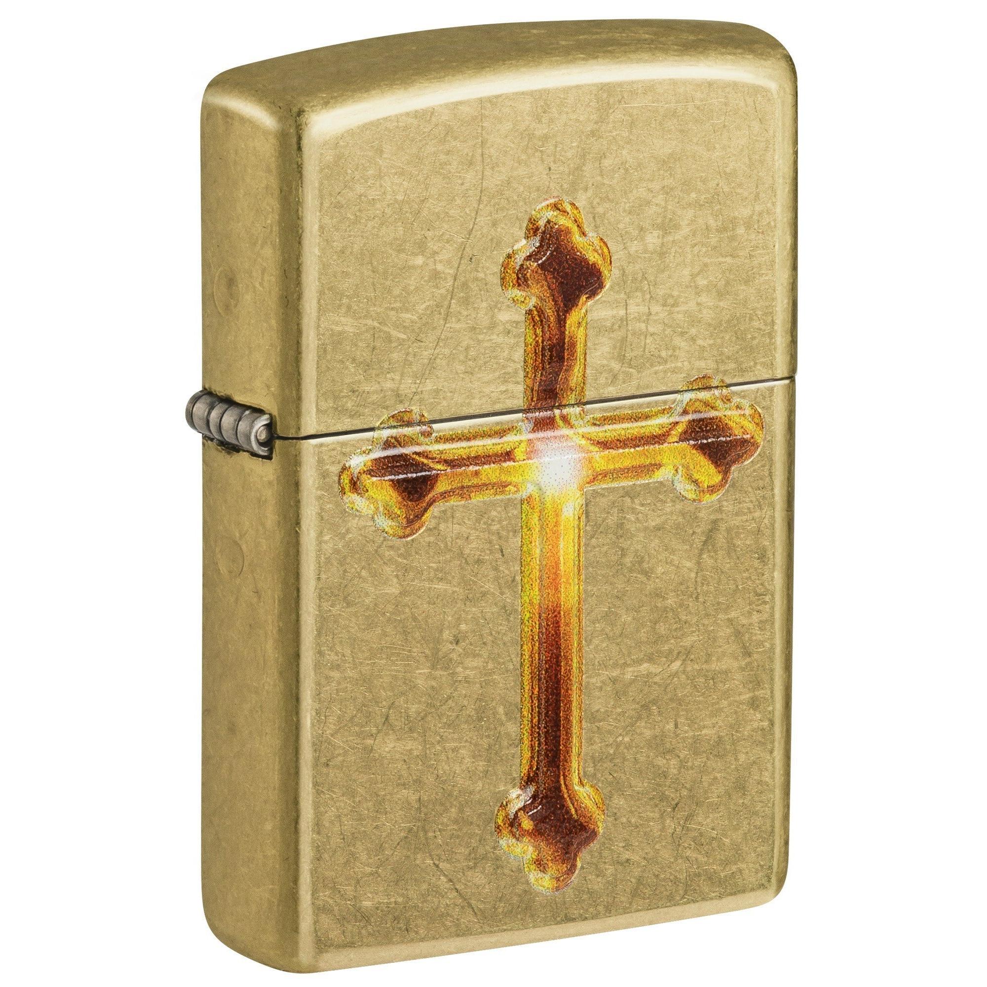 Zippo Lighter: Raised Cross Emblem - Street Brass 81651