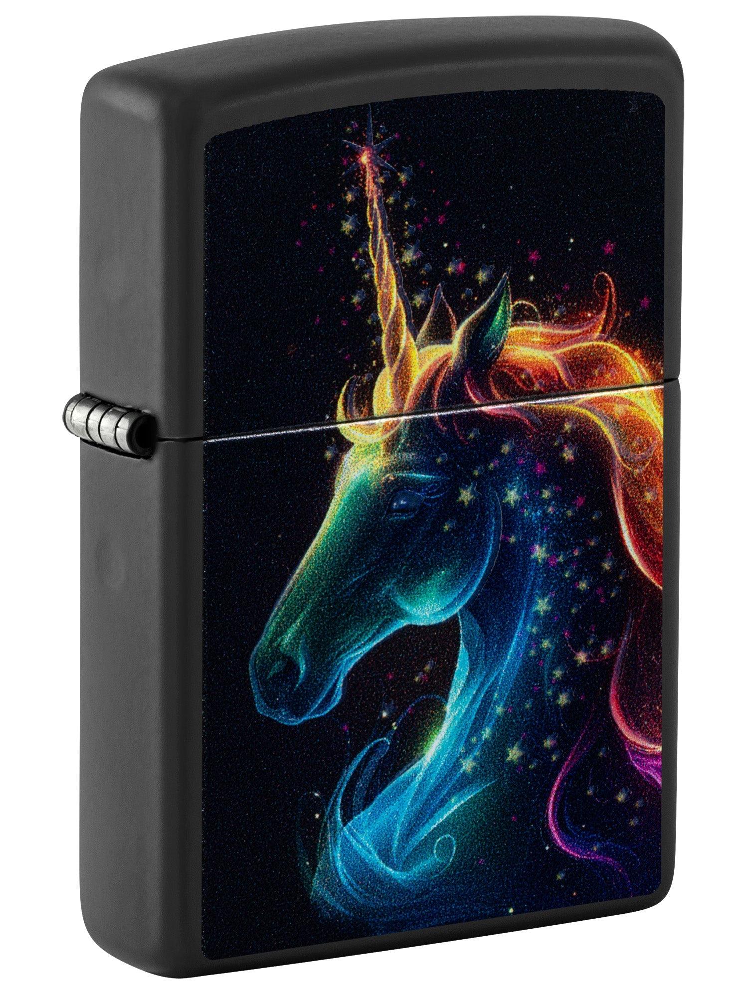 Zippo Lighter: Colorful Unicorn, Blacklight - Black Matte 81672