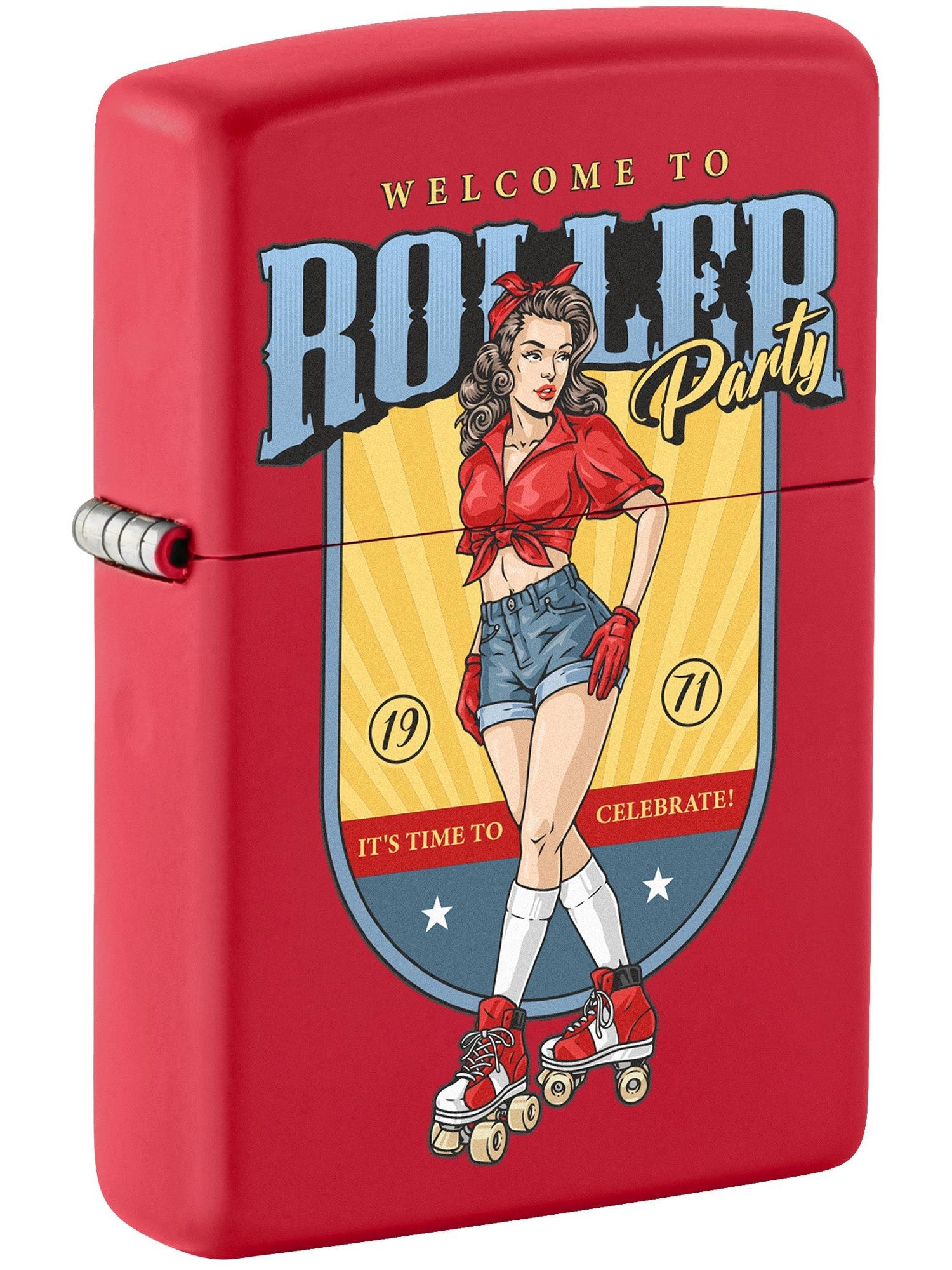 Zippo Lighter: Roller Party, Pin-up Girl - Red Matte 81674