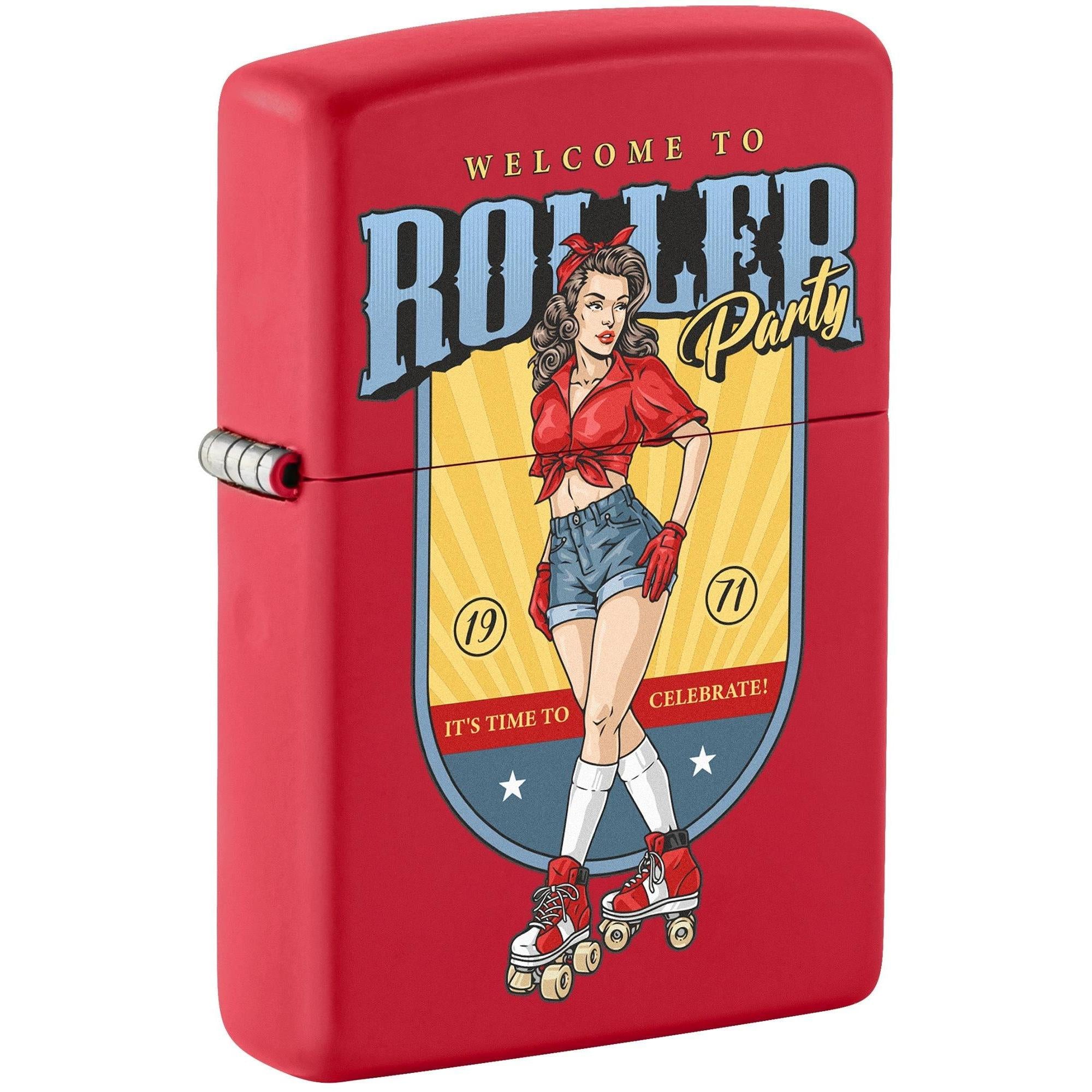 Zippo Lighter: Roller Party, Pin-up Girl - Red Matte 81674