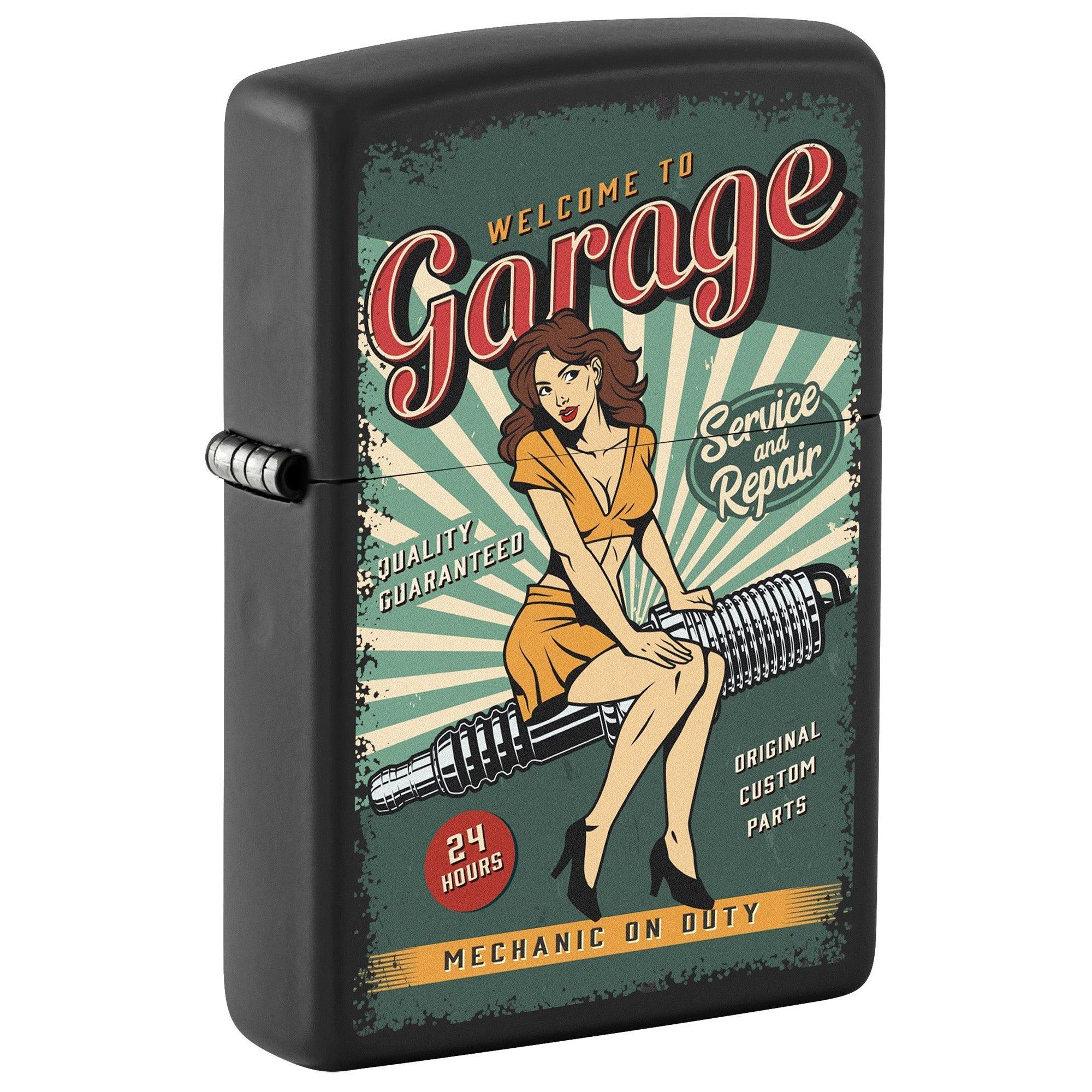 Zippo Lighter: Auto Garage, Pin-up Girl - Black Matte 81678