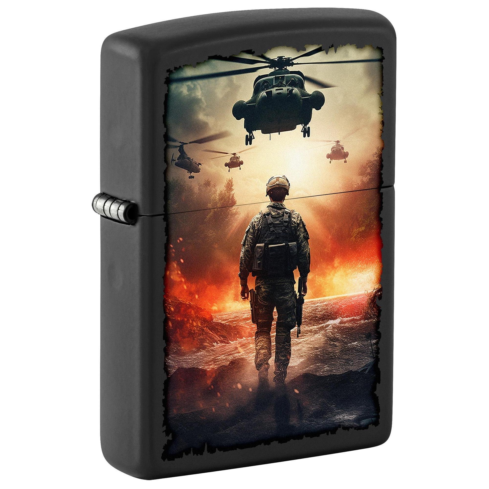 Zippo Lighter: Soldier and Helicopters - Black Matte 81683