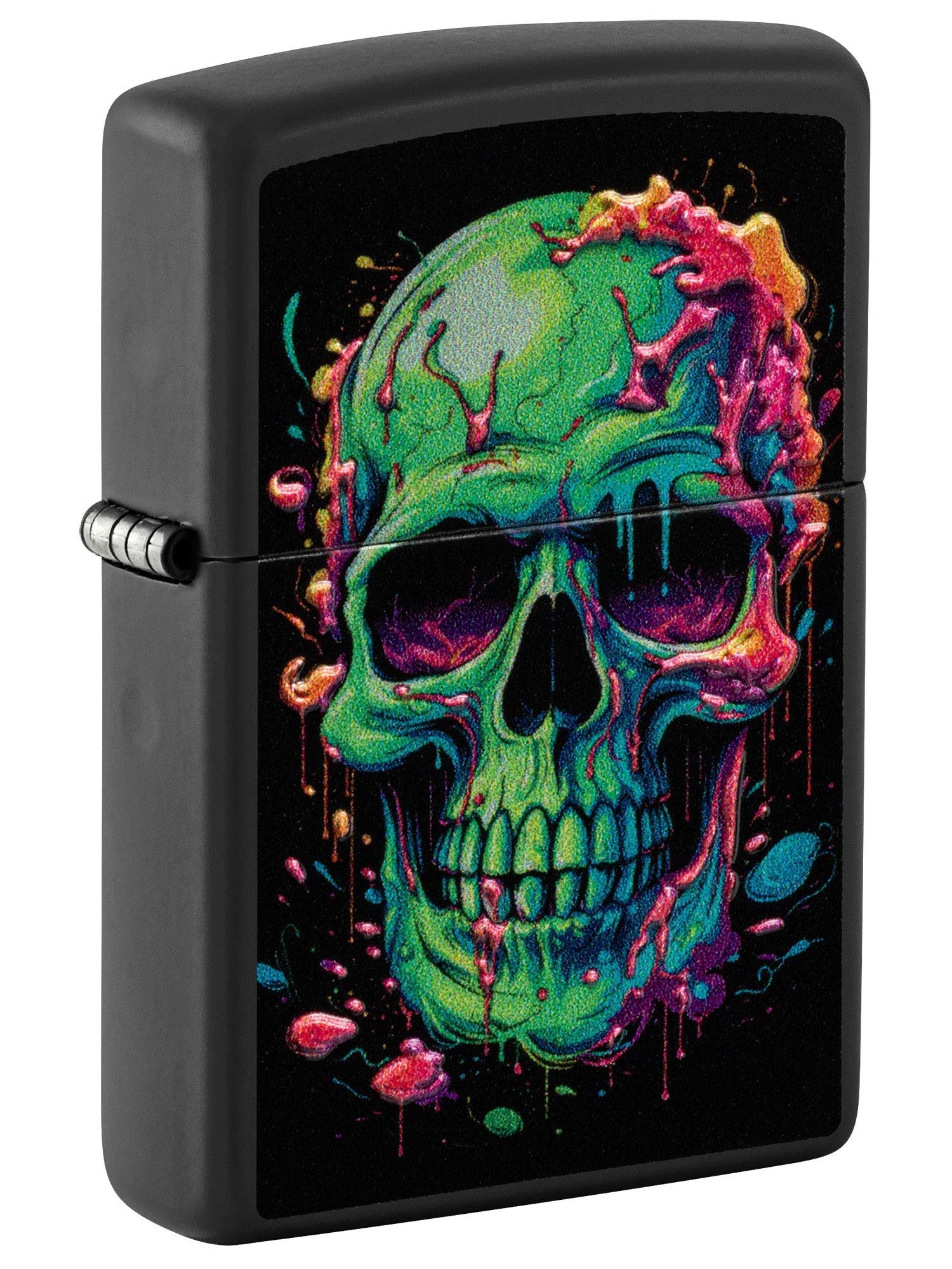 Zippo Lighter: Oozing Green Skull, Texture - Black Matte 81705