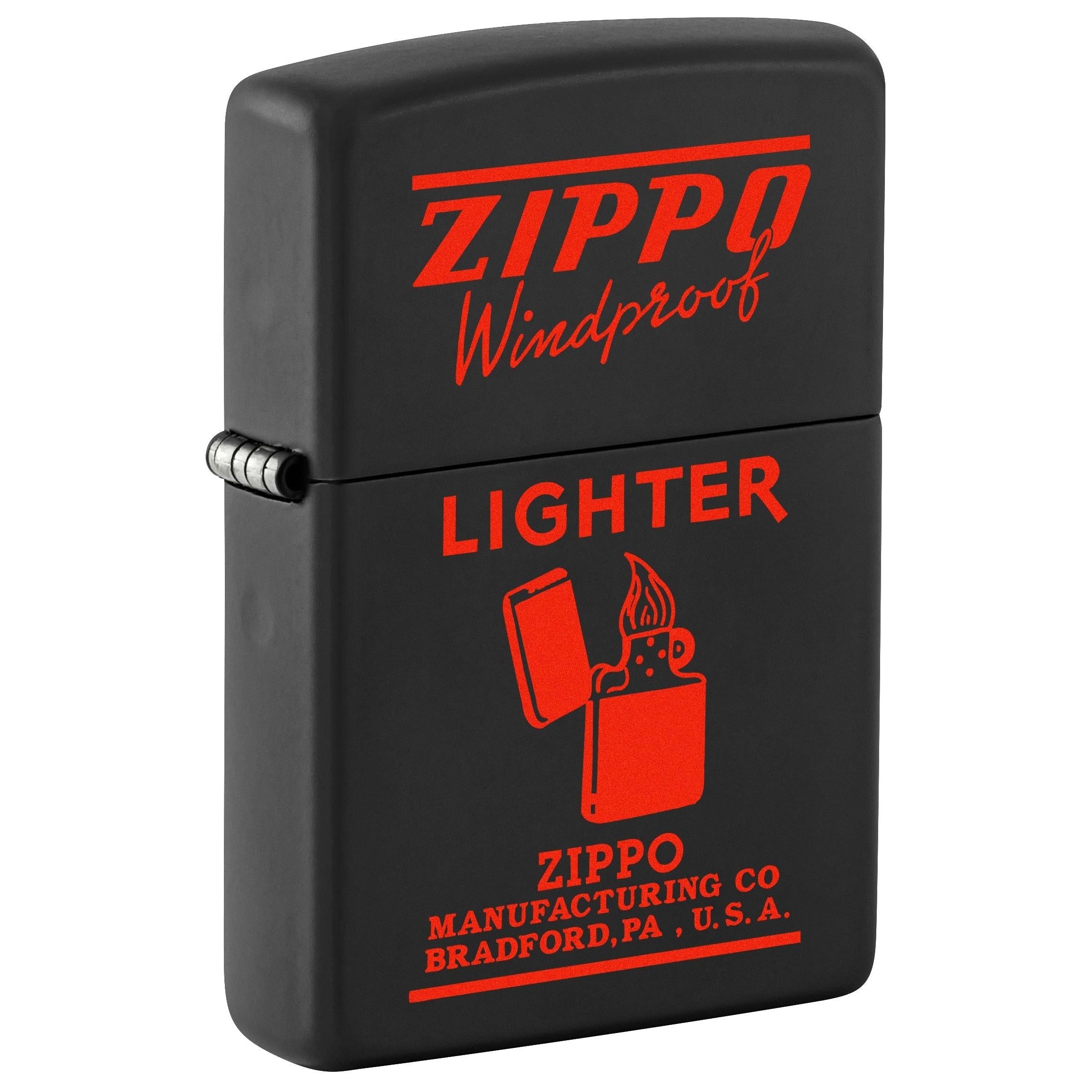 Zippo Lighter: Vintage Ad, Zippo Windproof in Red - Black Matte 81719